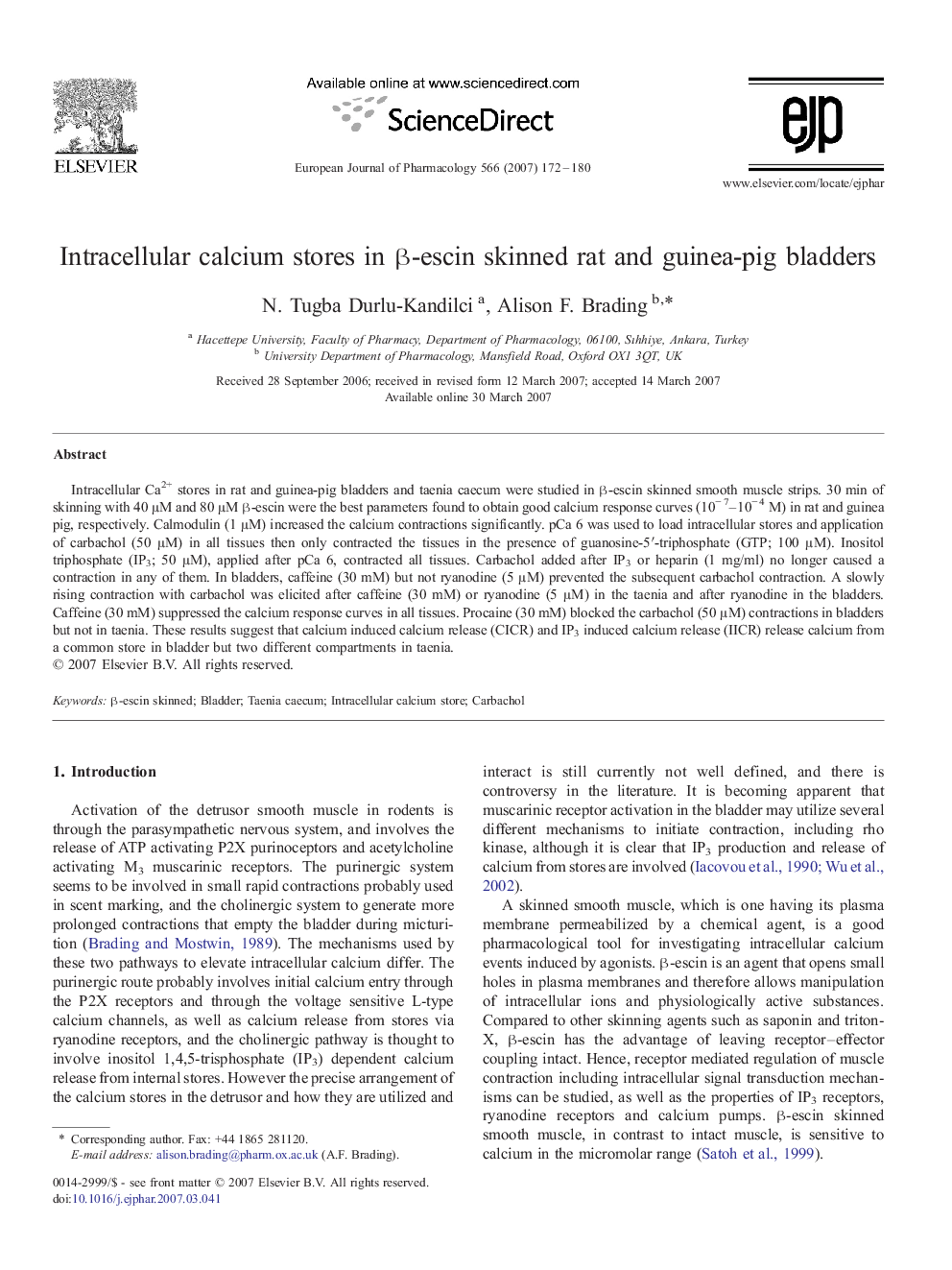 Intracellular calcium stores in β-escin skinned rat and guinea-pig bladders