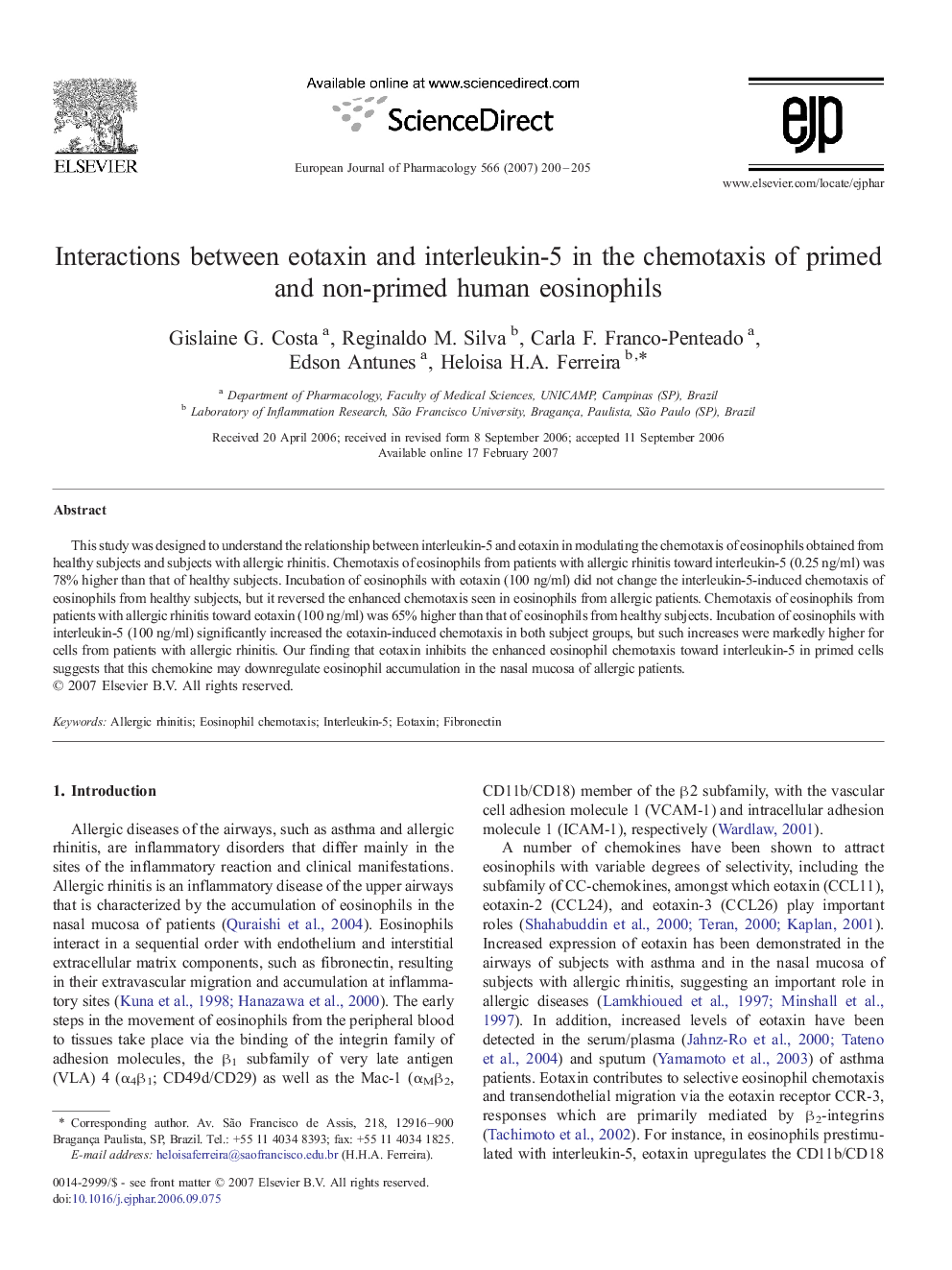 Interactions between eotaxin and interleukin-5 in the chemotaxis of primed and non-primed human eosinophils