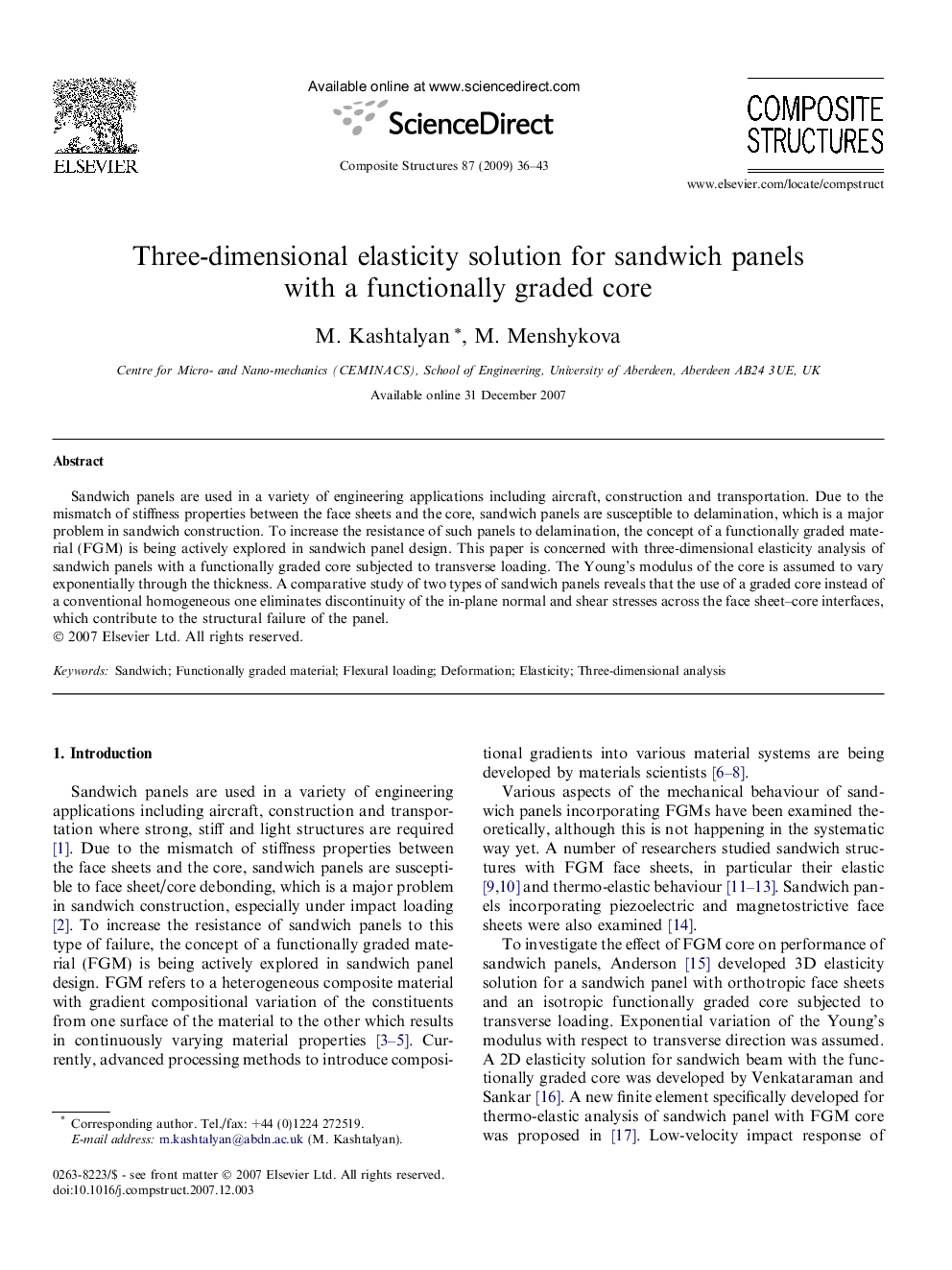 Three-dimensional elasticity solution for sandwich panels with a functionally graded core