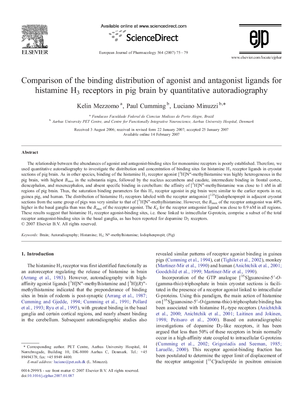 Comparison of the binding distribution of agonist and antagonist ligands for histamine H3 receptors in pig brain by quantitative autoradiography