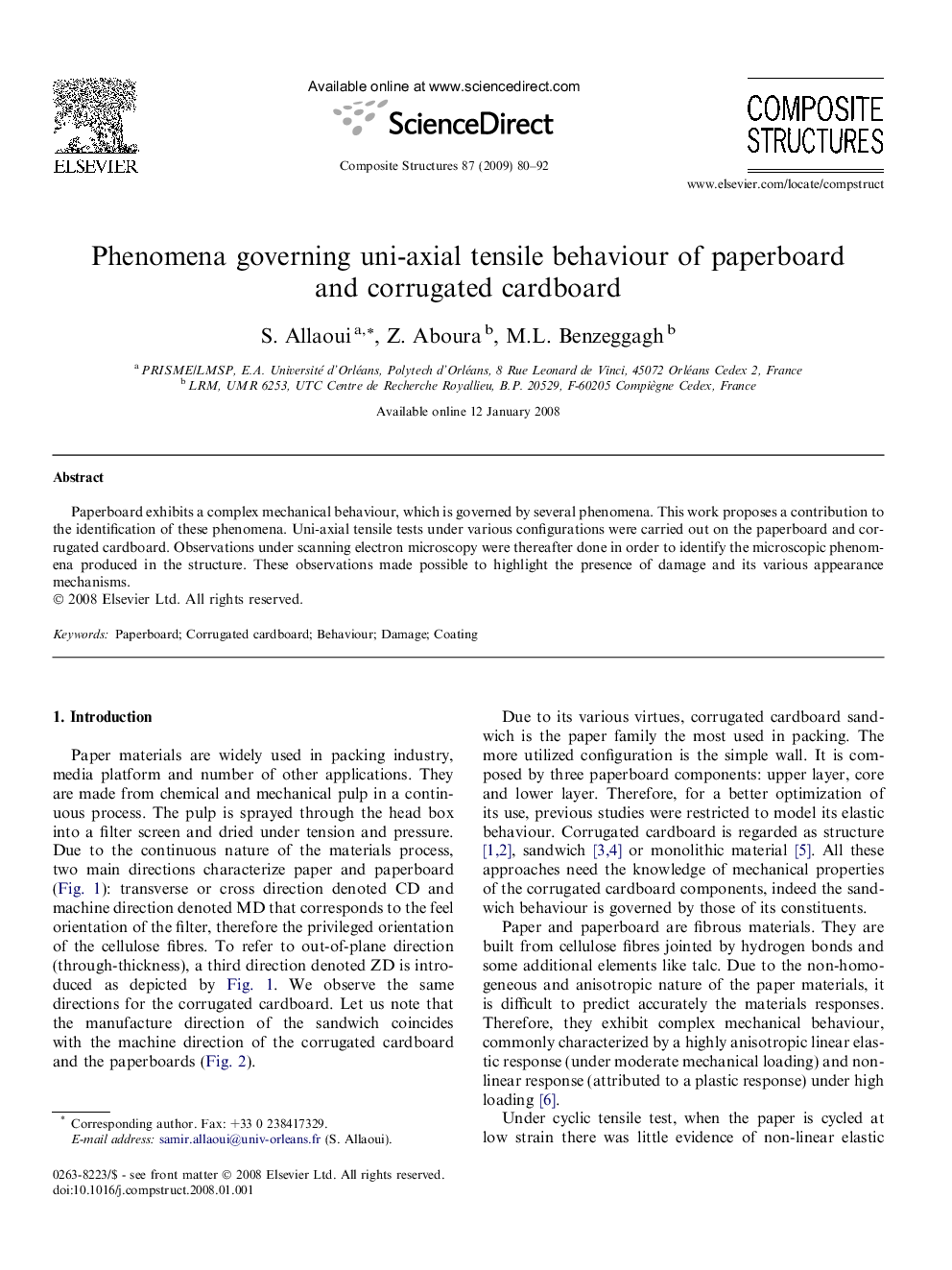 Phenomena governing uni-axial tensile behaviour of paperboard and corrugated cardboard