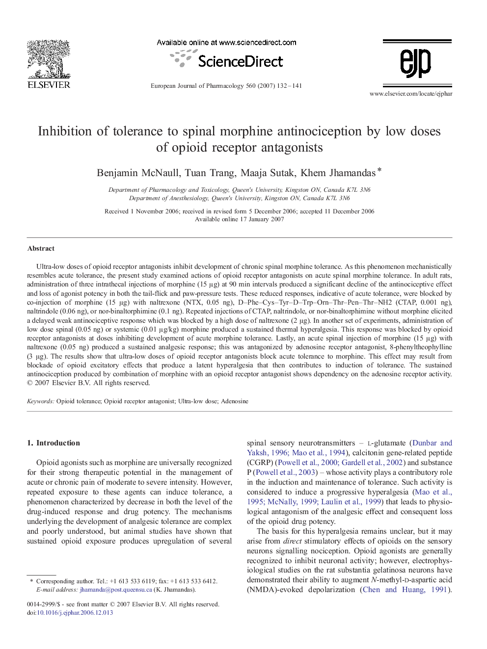 Inhibition of tolerance to spinal morphine antinociception by low doses of opioid receptor antagonists