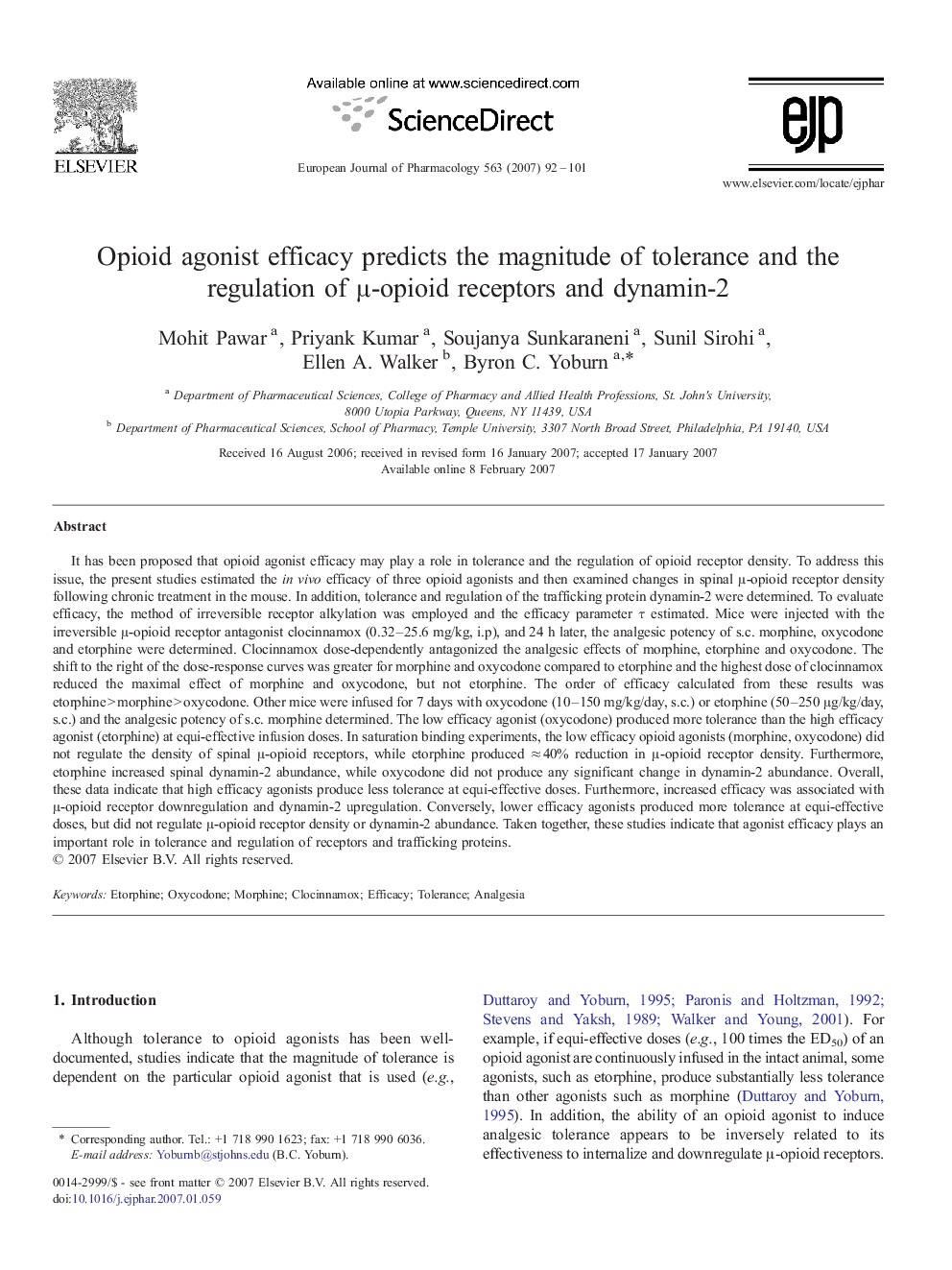 Opioid agonist efficacy predicts the magnitude of tolerance and the regulation of μ-opioid receptors and dynamin-2