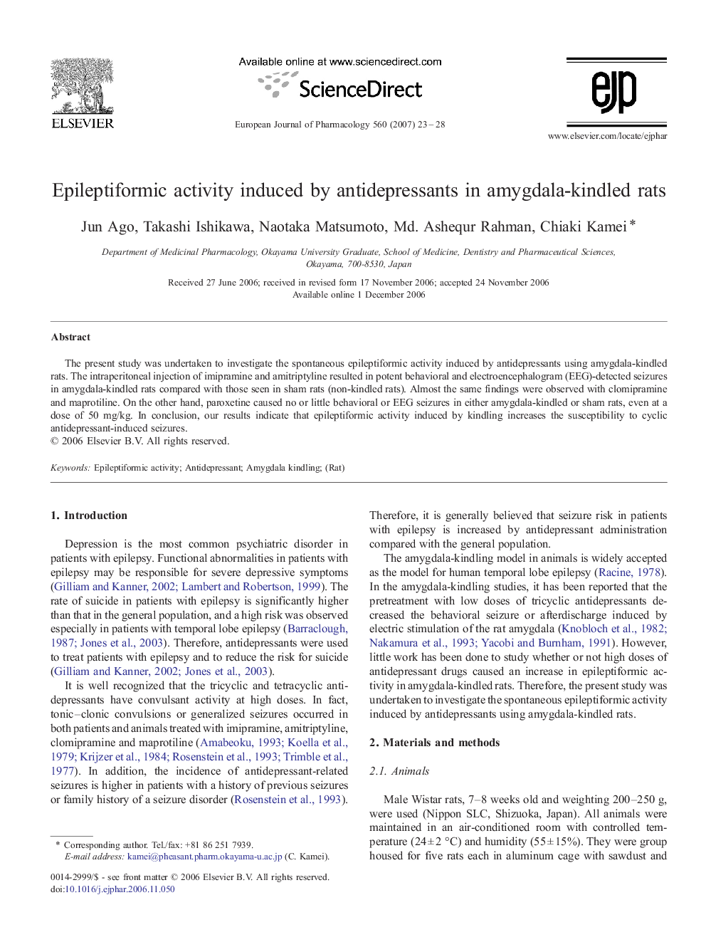 Epileptiformic activity induced by antidepressants in amygdala-kindled rats