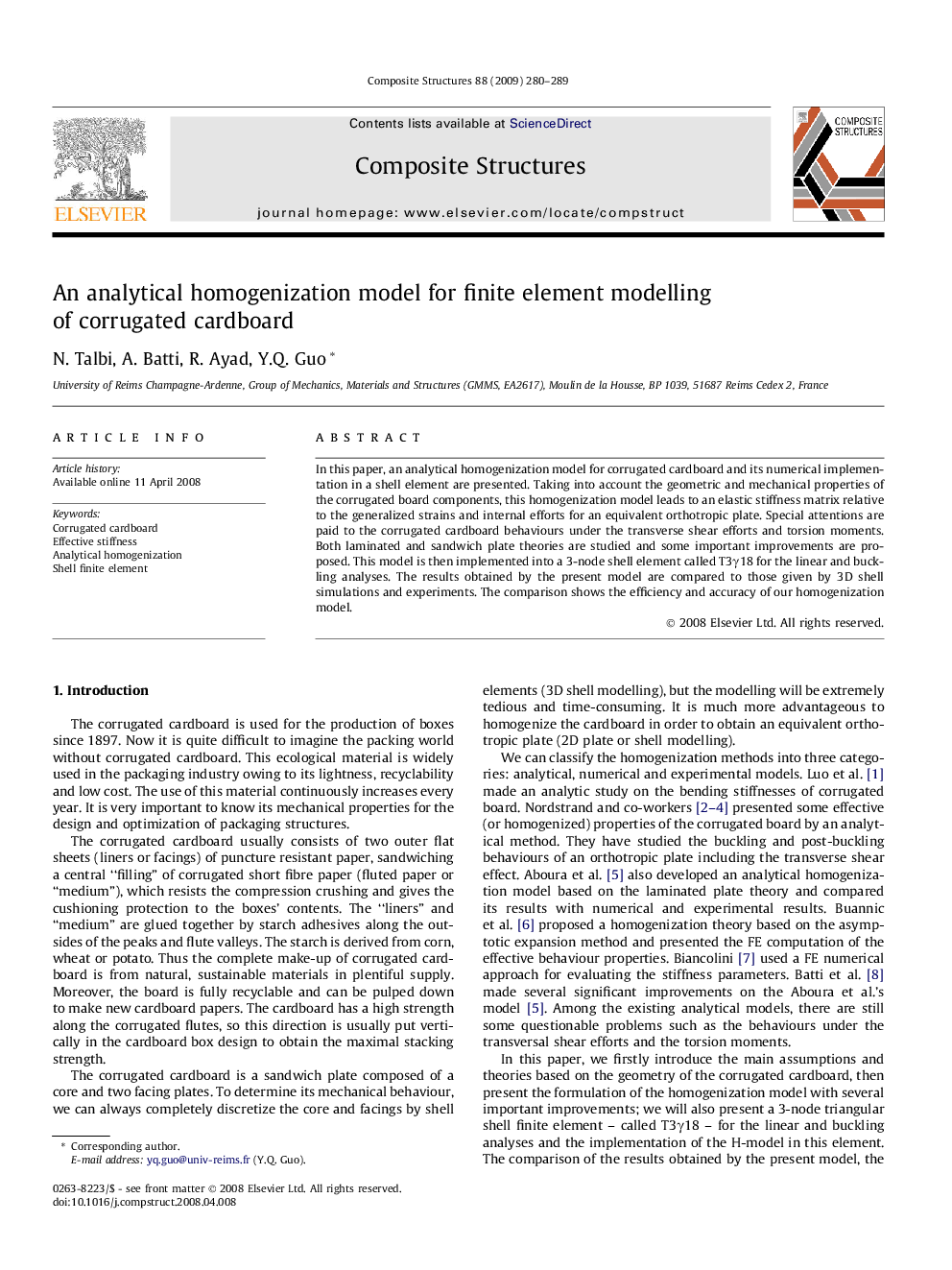 An analytical homogenization model for finite element modelling of corrugated cardboard