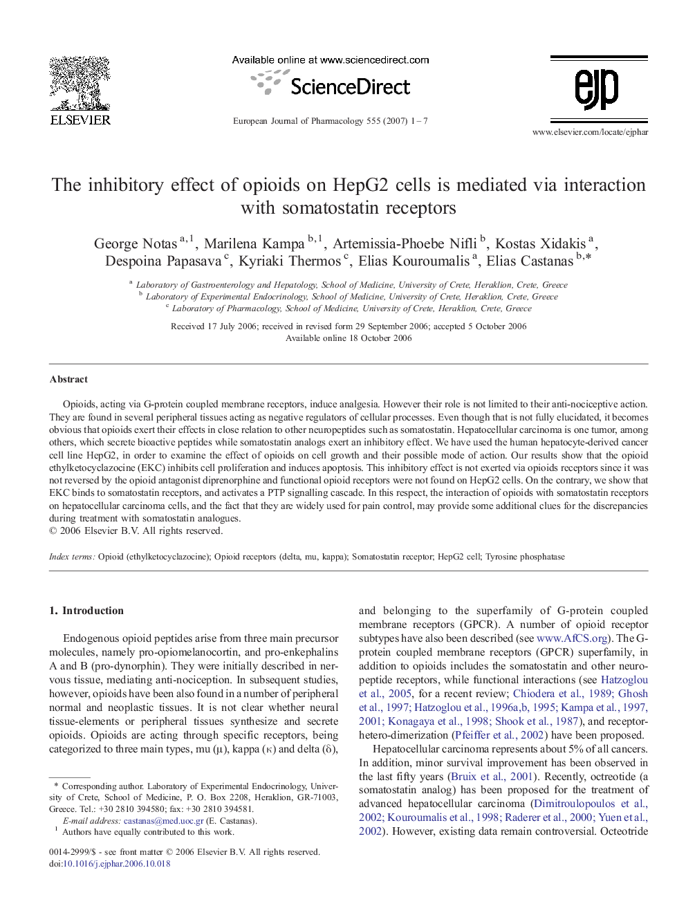 The inhibitory effect of opioids on HepG2 cells is mediated via interaction with somatostatin receptors