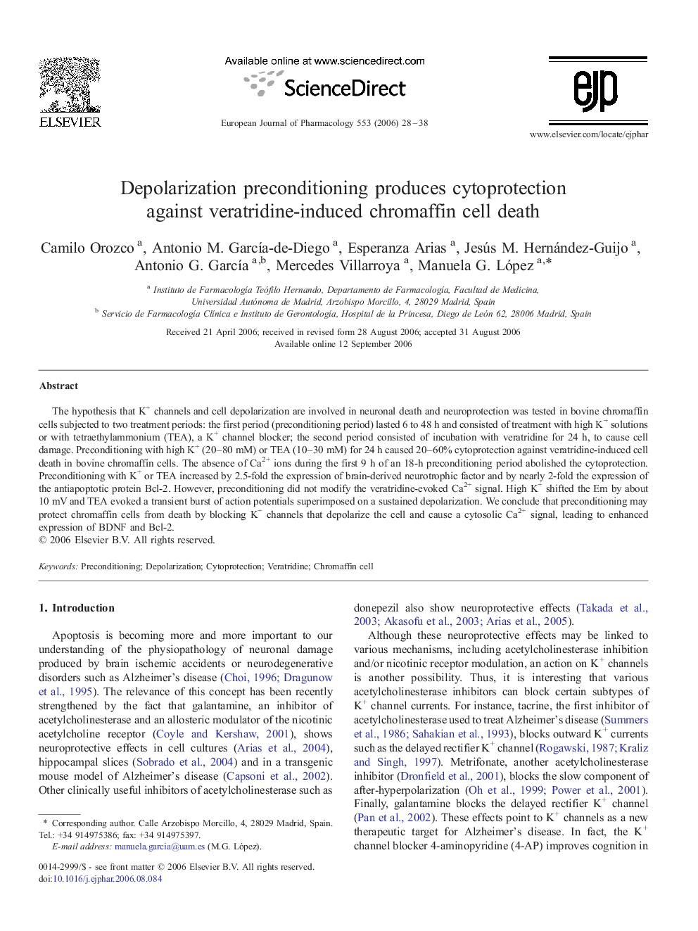 Depolarization preconditioning produces cytoprotection against veratridine-induced chromaffin cell death