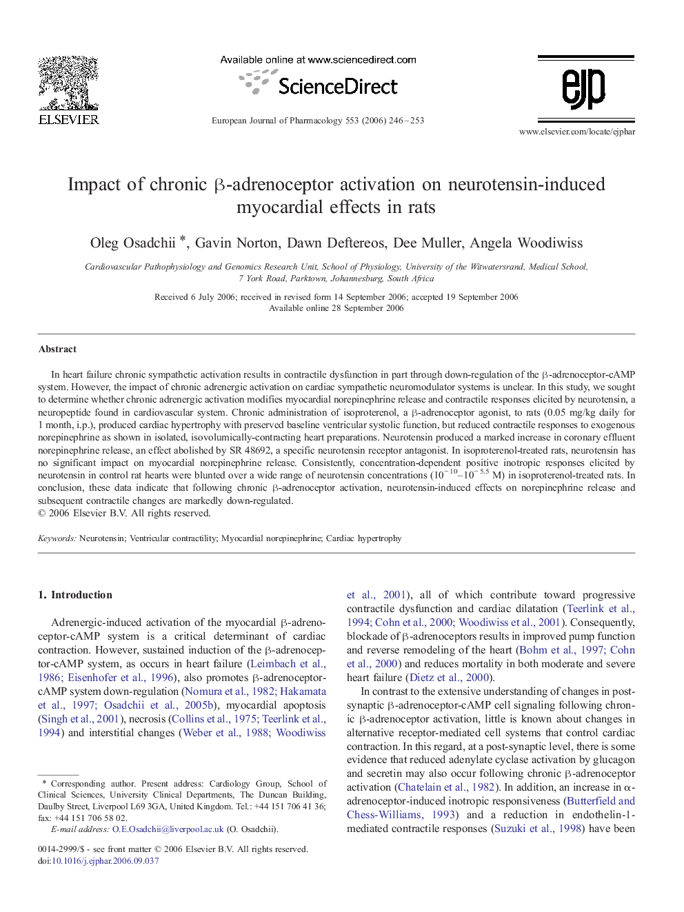 Impact of chronic β-adrenoceptor activation on neurotensin-induced myocardial effects in rats