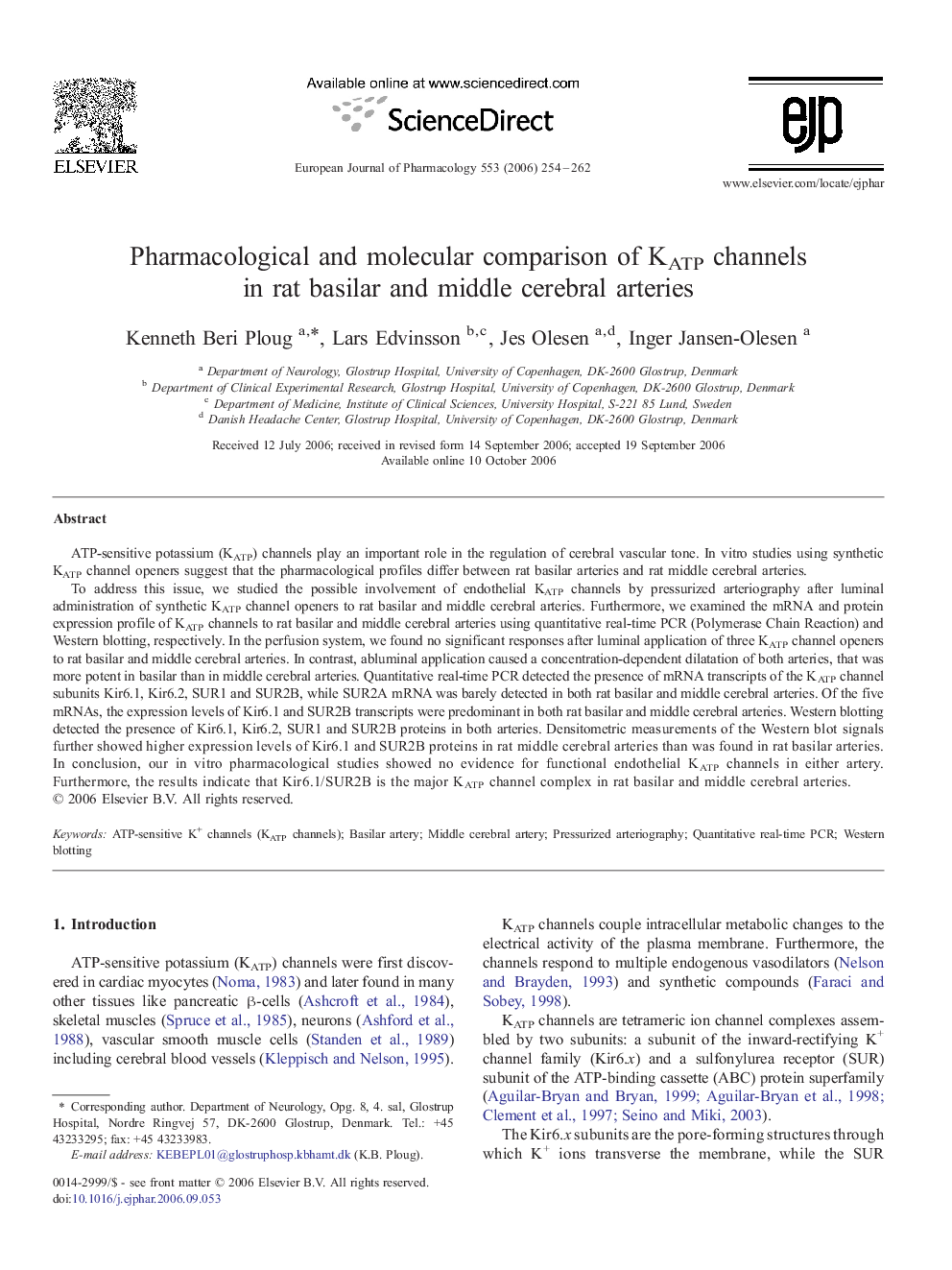 Pharmacological and molecular comparison of KATP channels in rat basilar and middle cerebral arteries