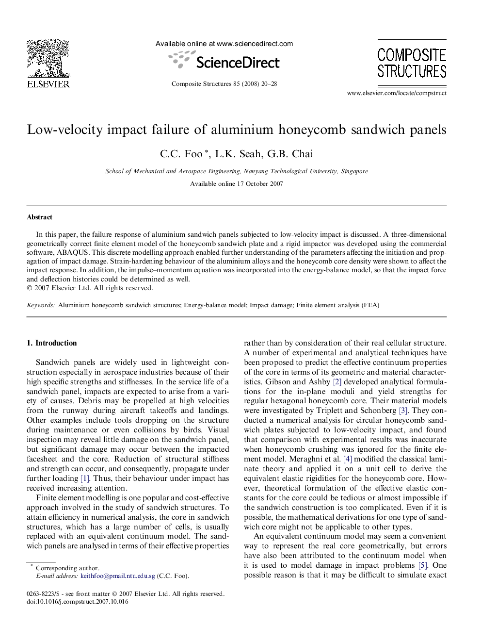 Low-velocity impact failure of aluminium honeycomb sandwich panels