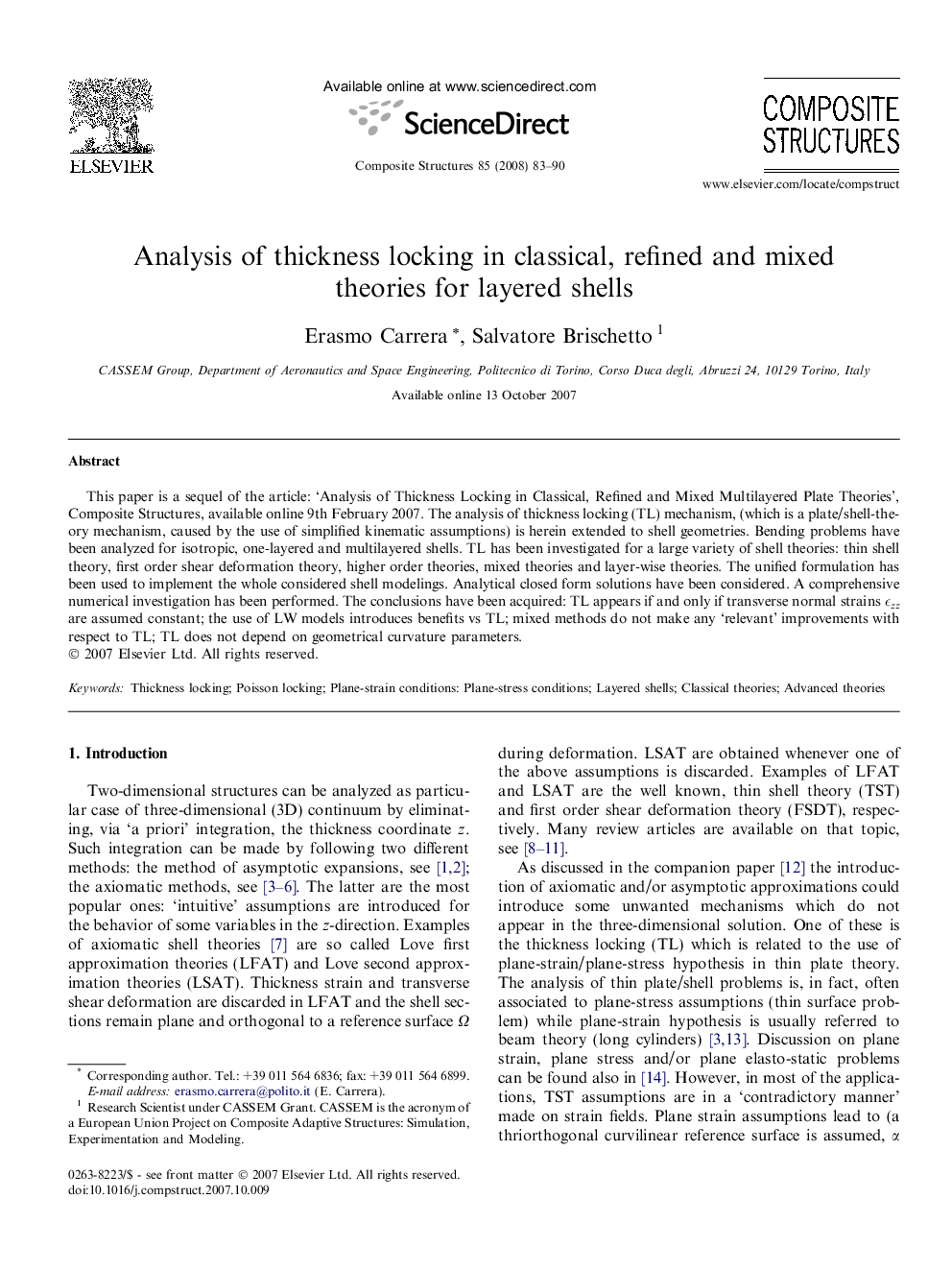 Analysis of thickness locking in classical, refined and mixed theories for layered shells