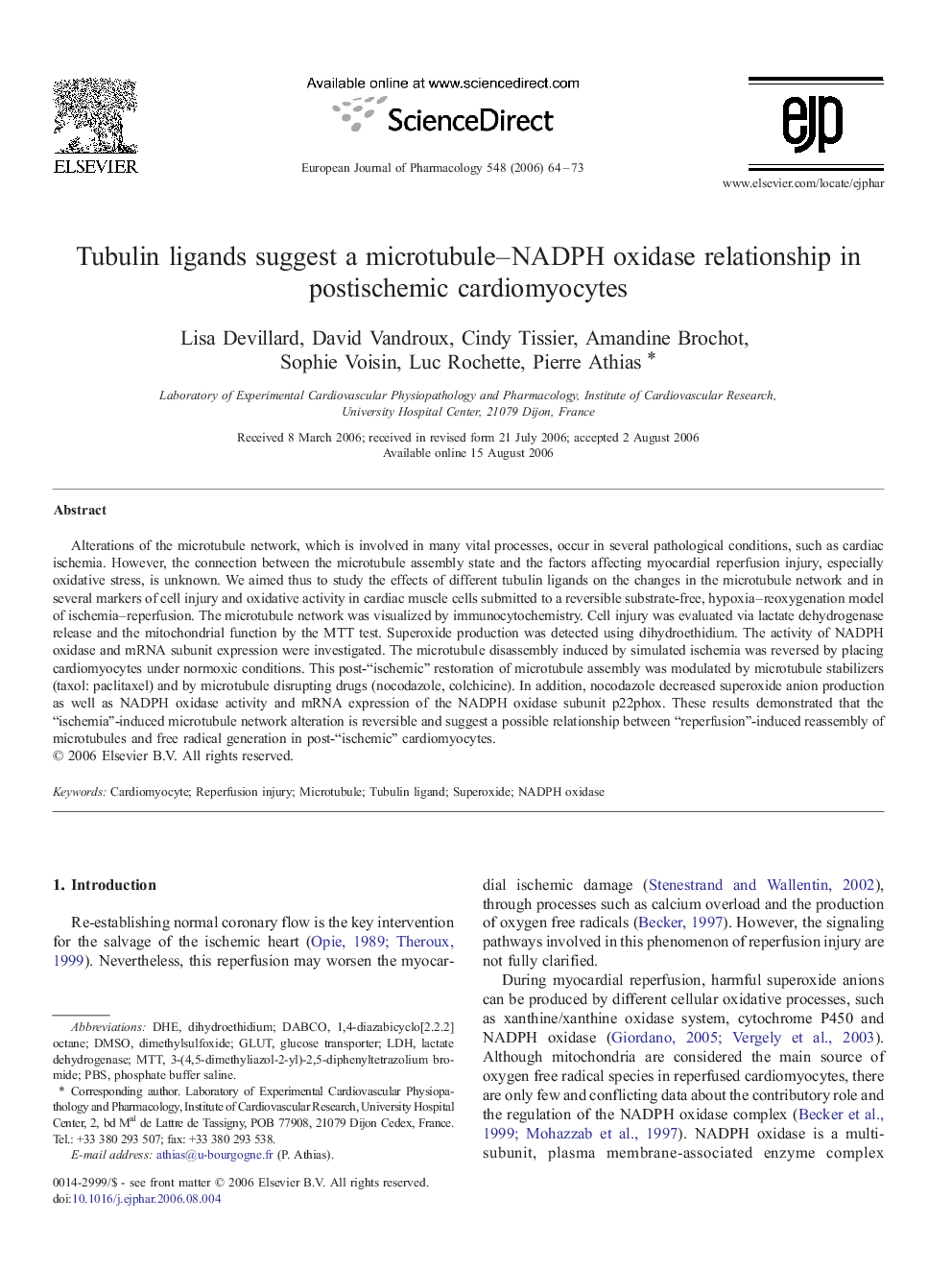 Tubulin ligands suggest a microtubule–NADPH oxidase relationship in postischemic cardiomyocytes