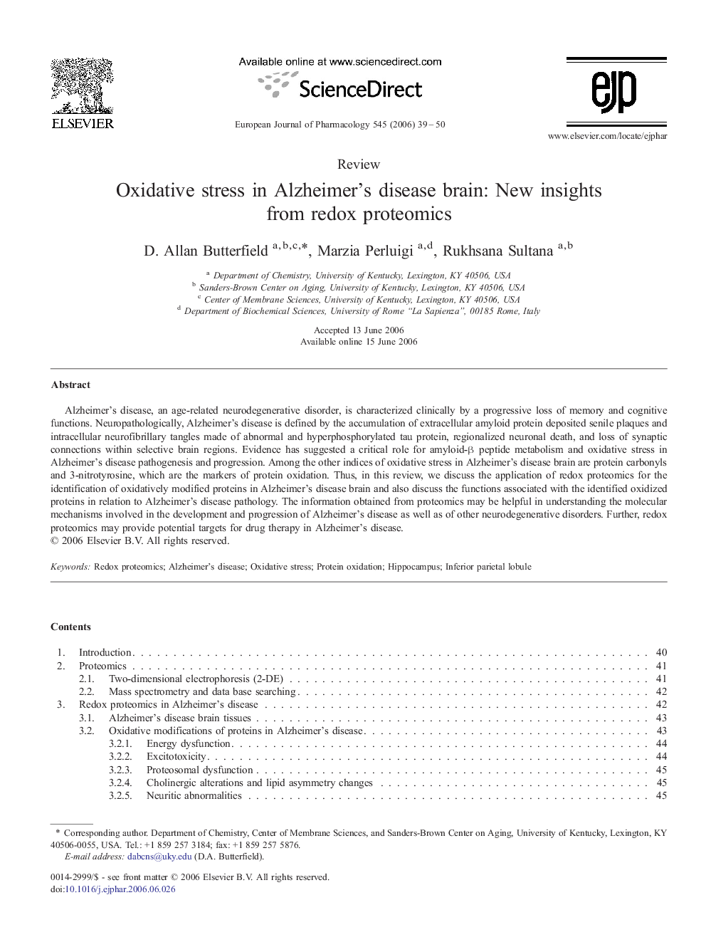 Oxidative stress in Alzheimer's disease brain: New insights from redox proteomics