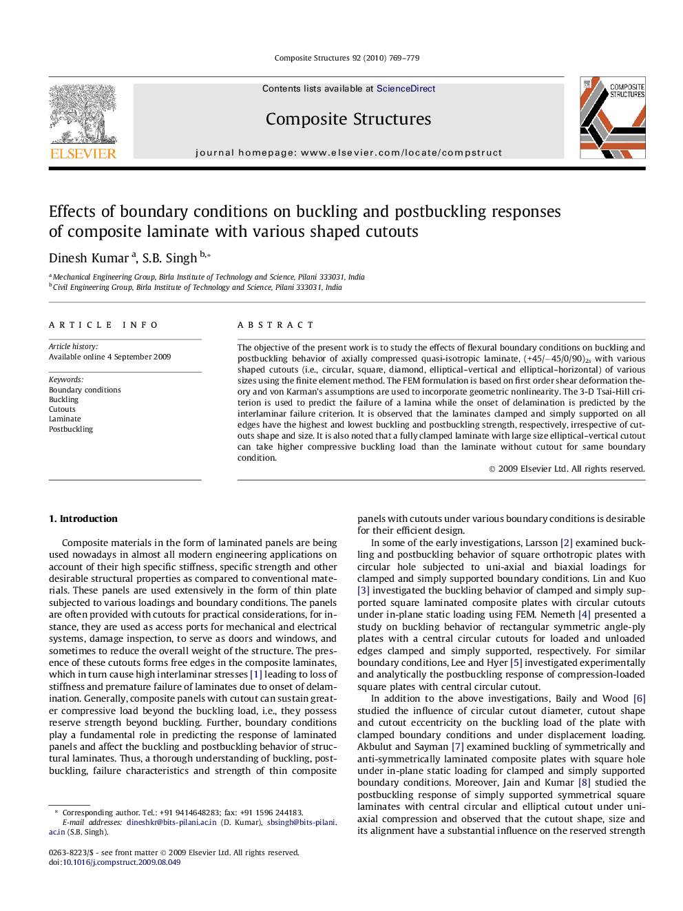 Effects of boundary conditions on buckling and postbuckling responses of composite laminate with various shaped cutouts