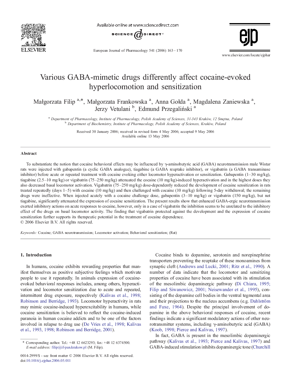 Various GABA-mimetic drugs differently affect cocaine-evoked hyperlocomotion and sensitization