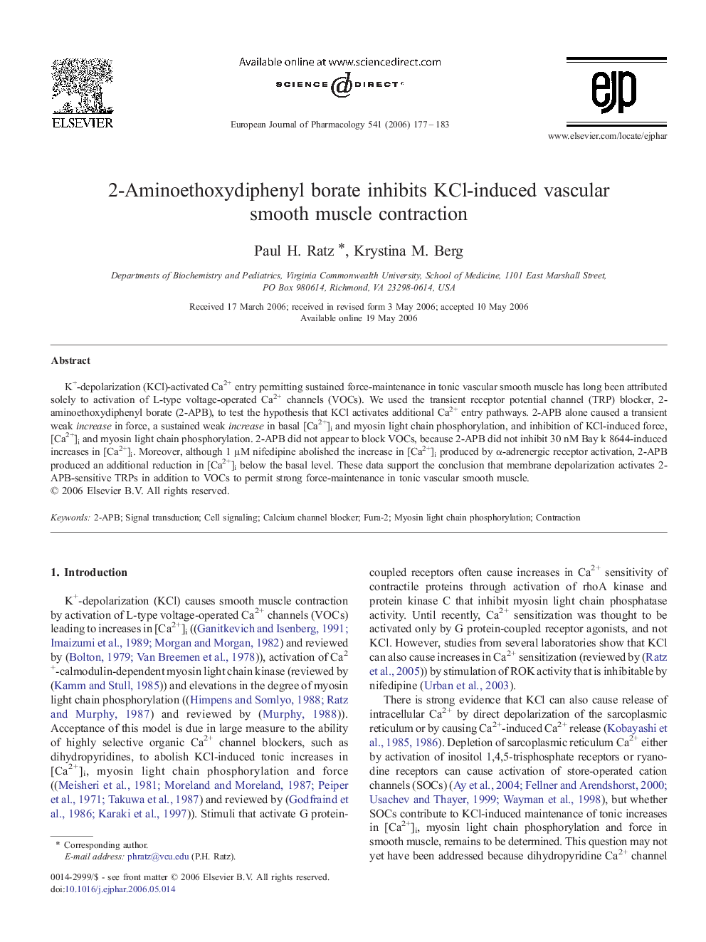 2-Aminoethoxydiphenyl borate inhibits KCl-induced vascular smooth muscle contraction