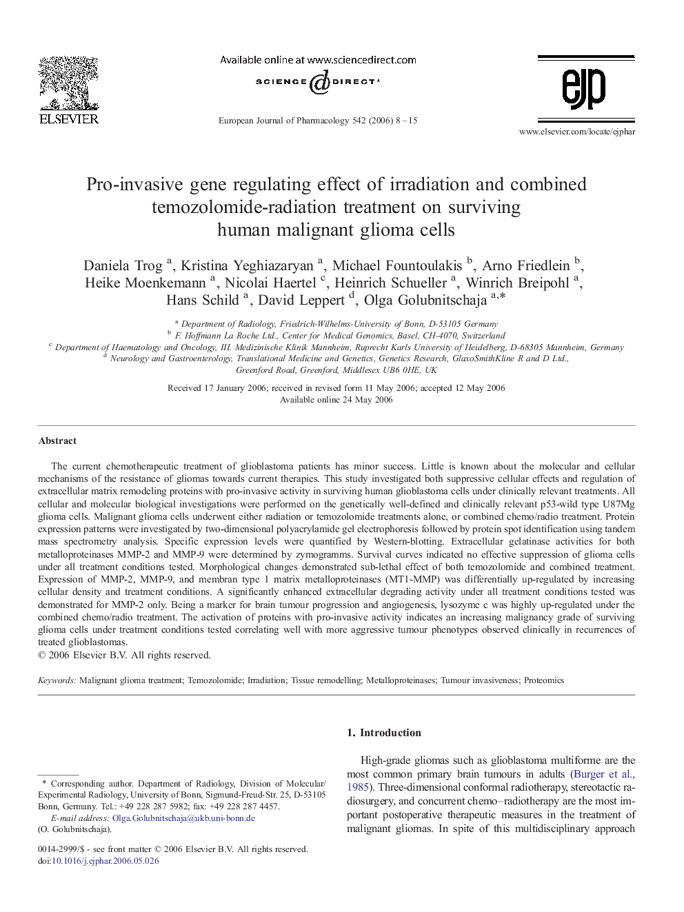 Pro-invasive gene regulating effect of irradiation and combined temozolomide-radiation treatment on surviving human malignant glioma cells