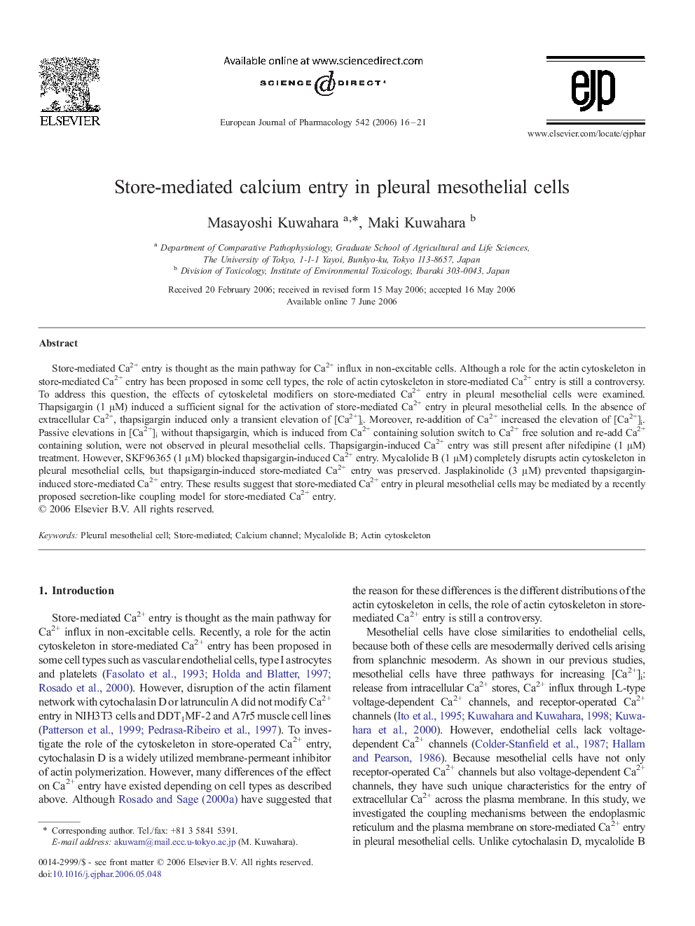 Store-mediated calcium entry in pleural mesothelial cells