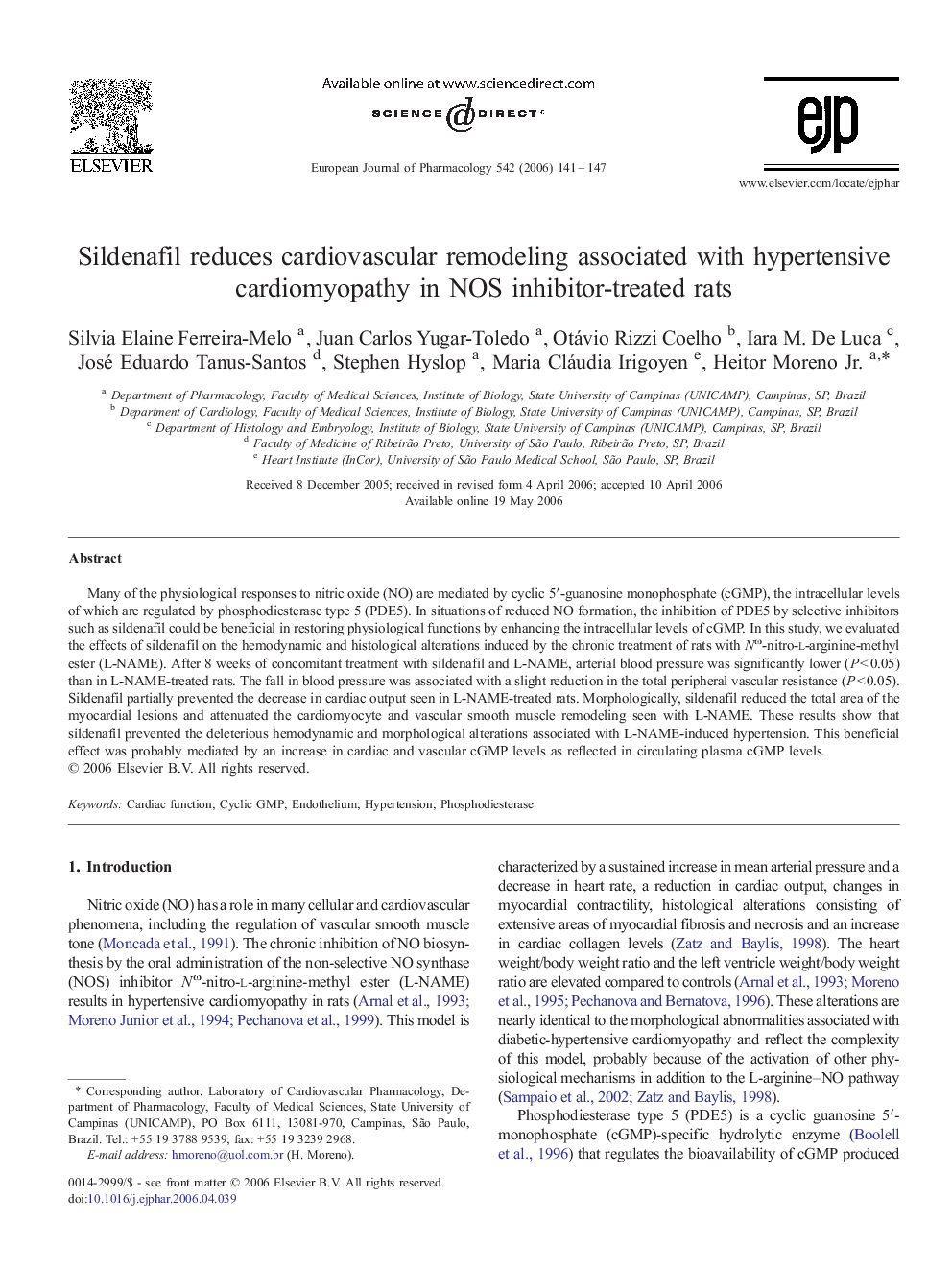 Sildenafil reduces cardiovascular remodeling associated with hypertensive cardiomyopathy in NOS inhibitor-treated rats