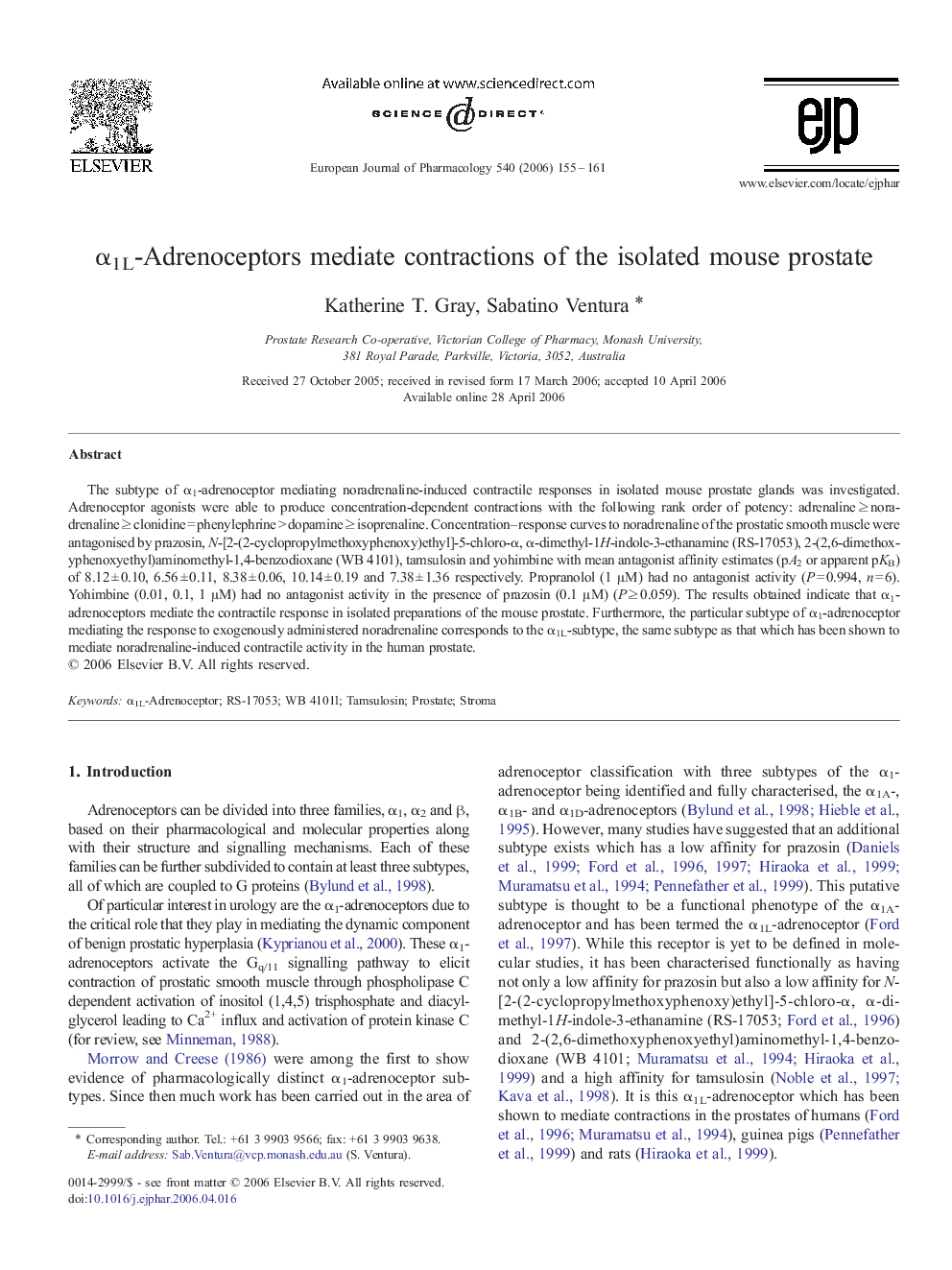 α1L-Adrenoceptors mediate contractions of the isolated mouse prostate