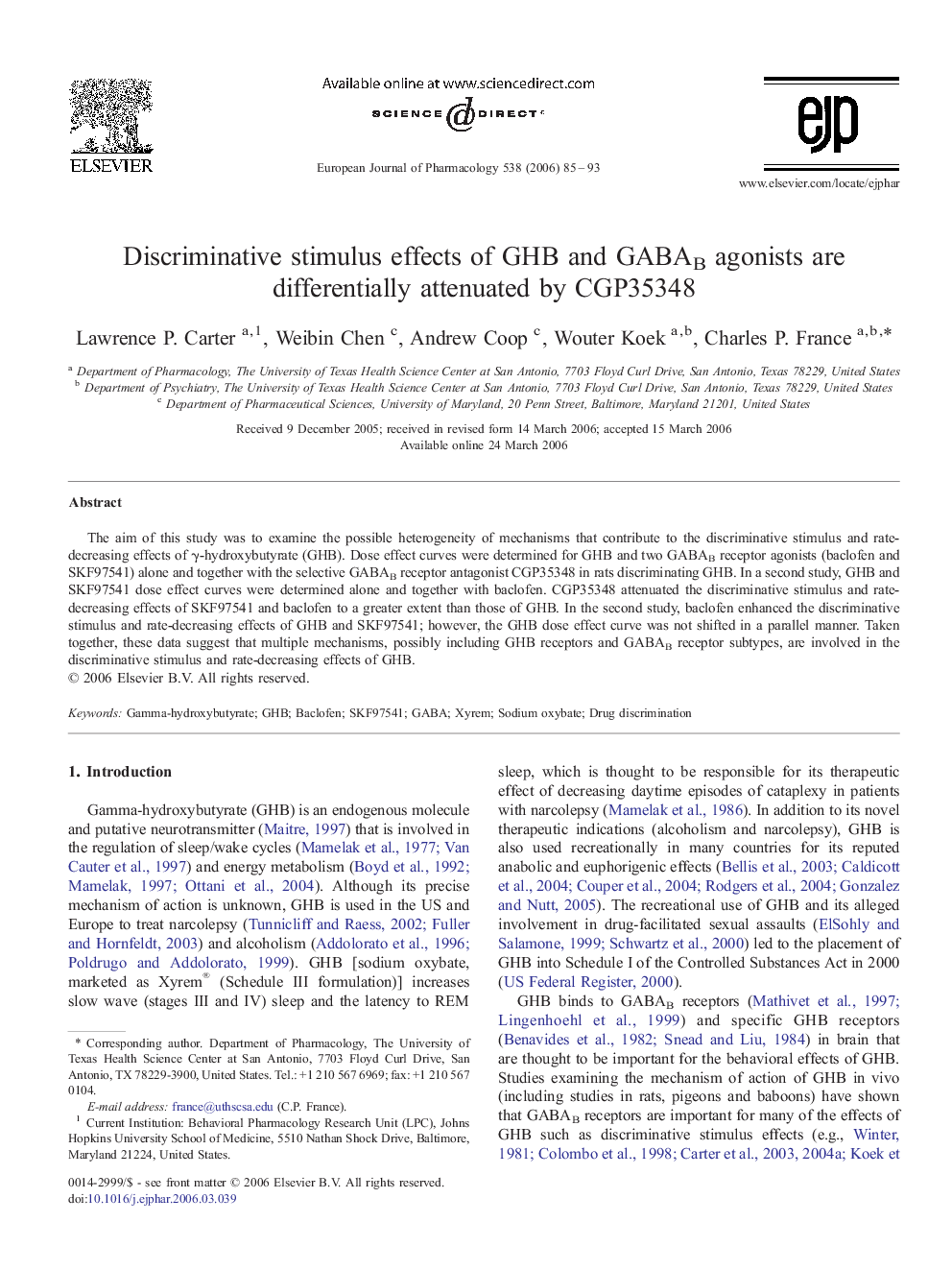 Discriminative stimulus effects of GHB and GABAB agonists are differentially attenuated by CGP35348