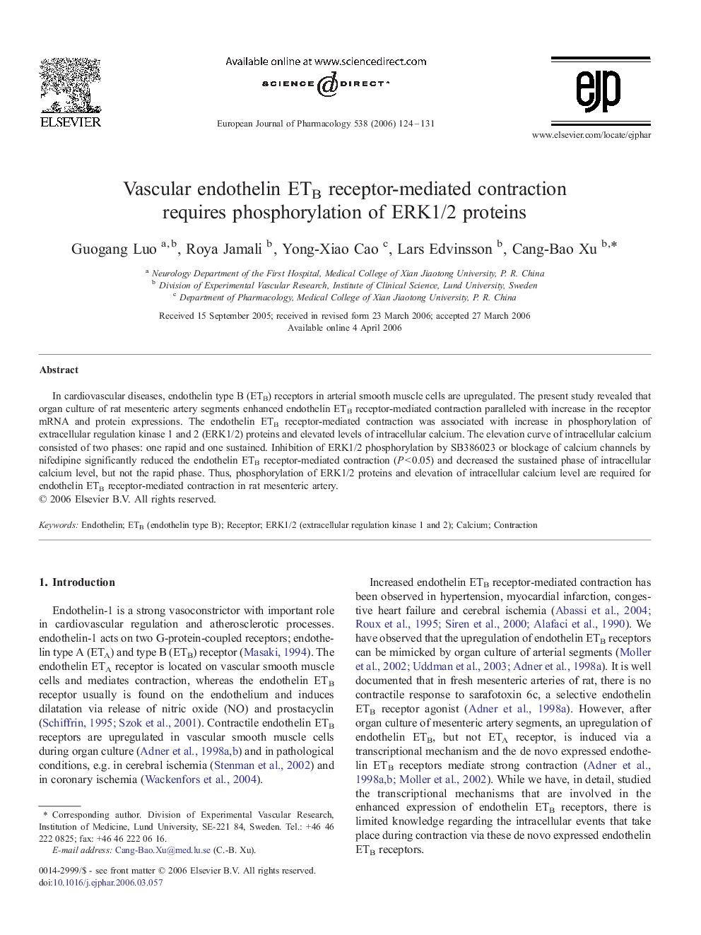 Vascular endothelin ETB receptor-mediated contraction requires phosphorylation of ERK1/2 proteins