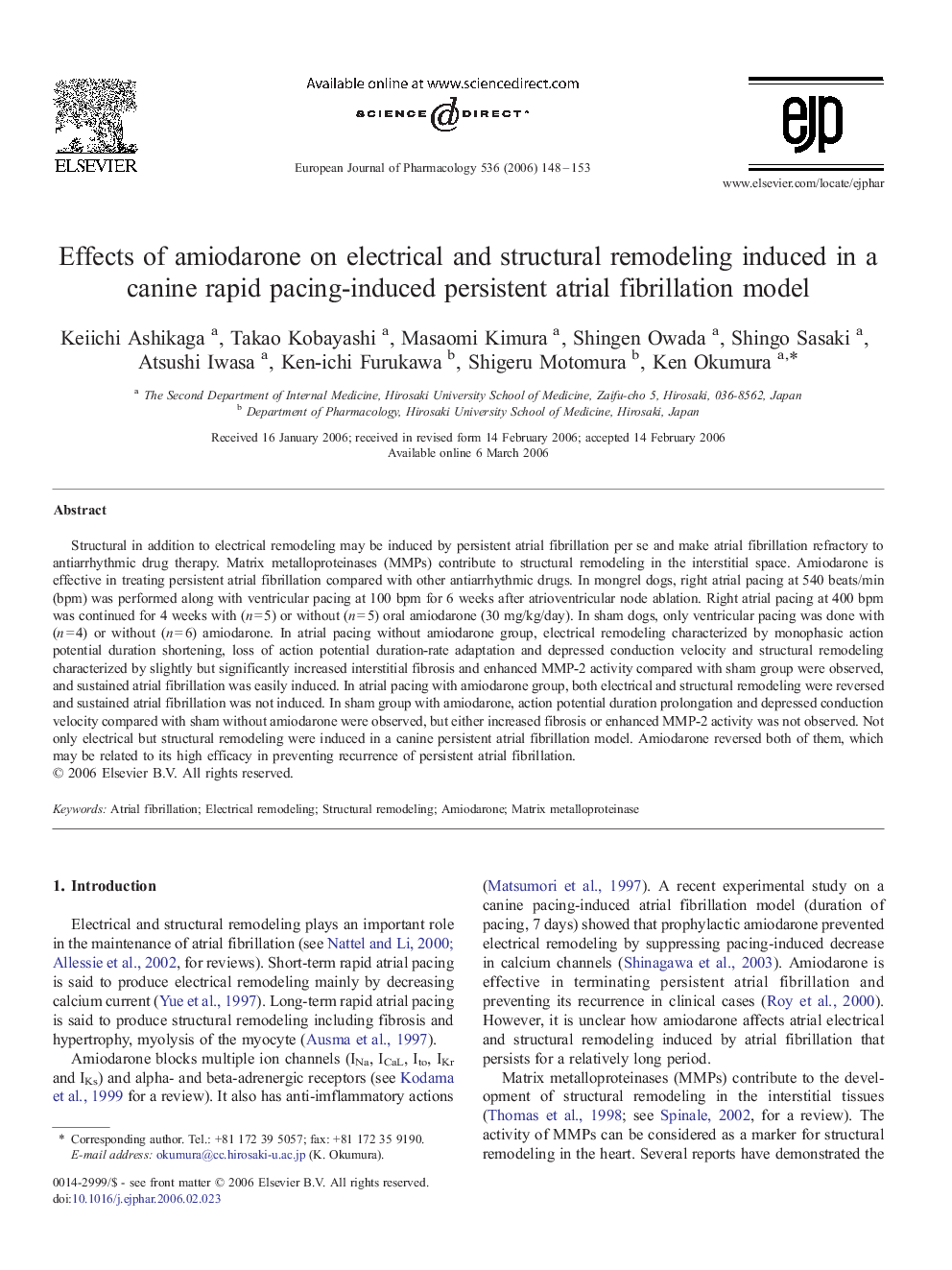 Effects of amiodarone on electrical and structural remodeling induced in a canine rapid pacing-induced persistent atrial fibrillation model