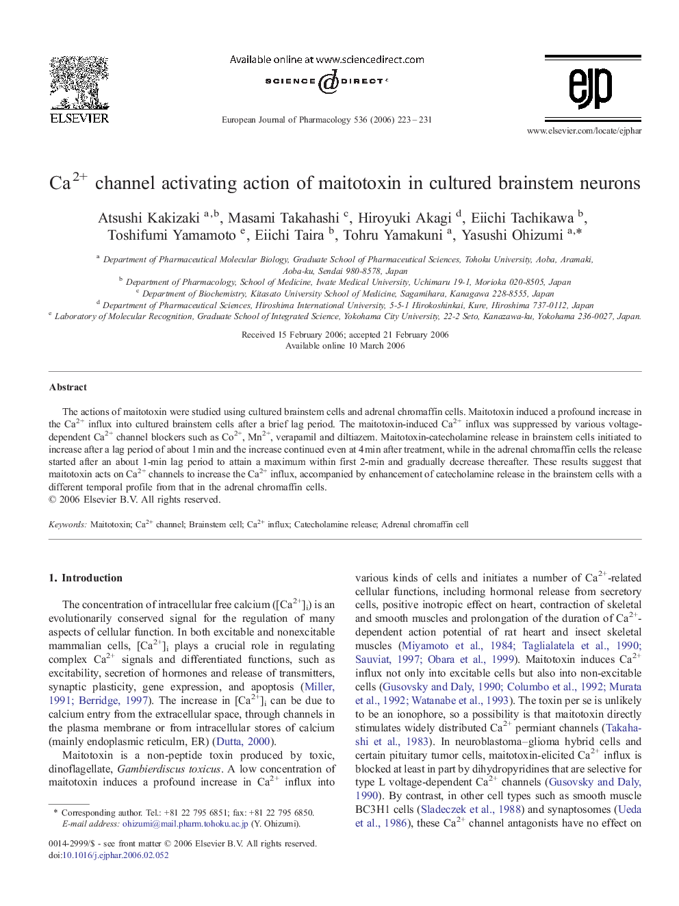 Ca2+ channel activating action of maitotoxin in cultured brainstem neurons