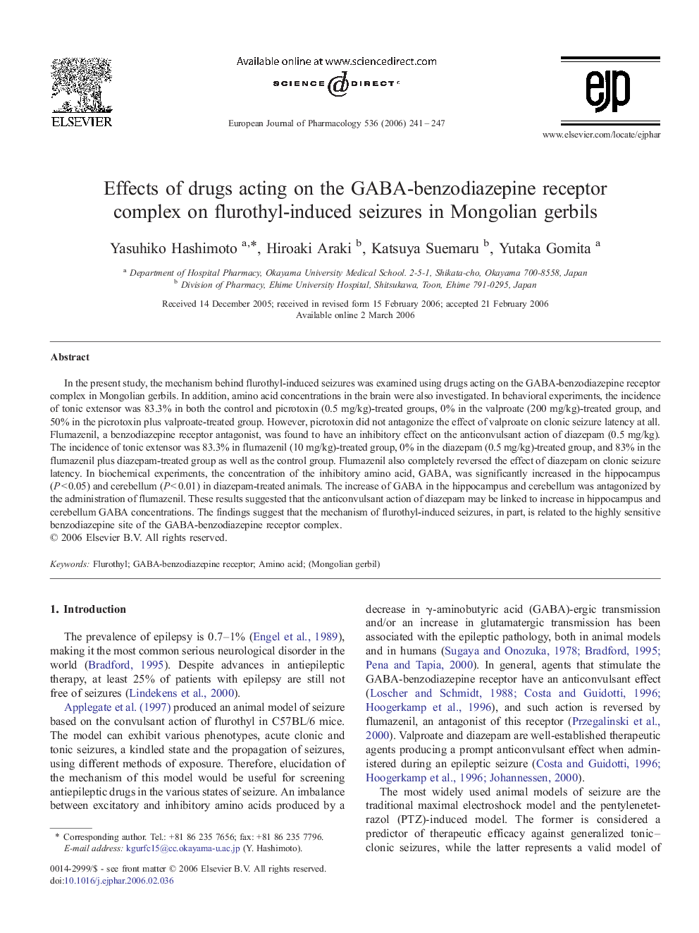 Effects of drugs acting on the GABA-benzodiazepine receptor complex on flurothyl-induced seizures in Mongolian gerbils