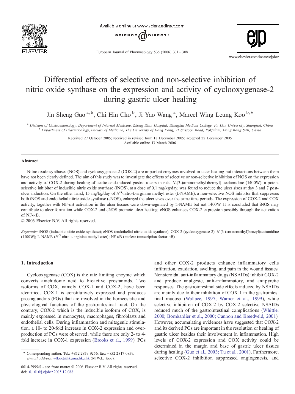 Differential effects of selective and non-selective inhibition of nitric oxide synthase on the expression and activity of cyclooxygenase-2 during gastric ulcer healing