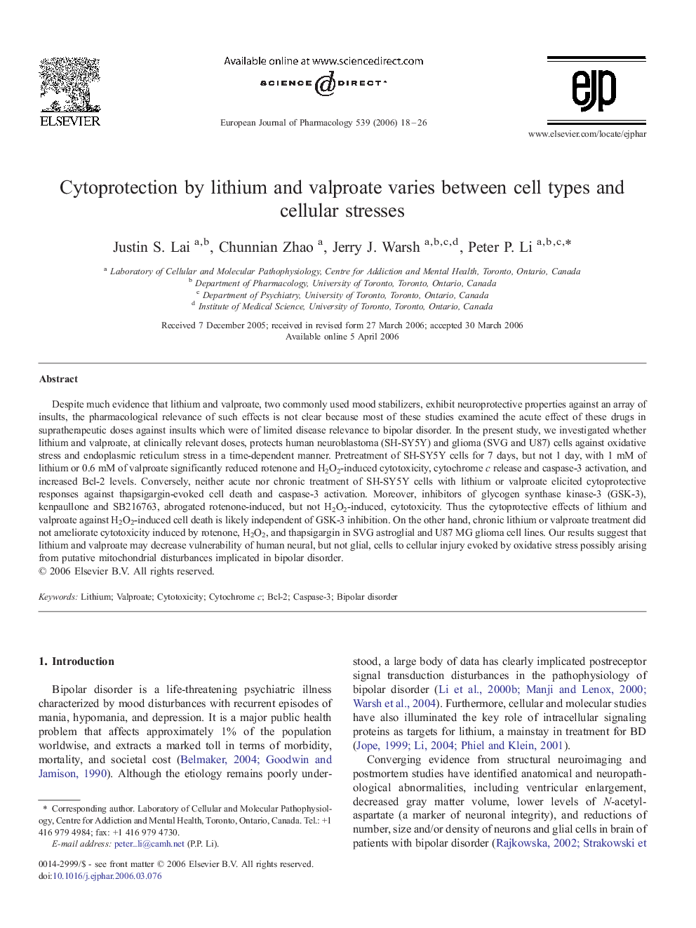 Cytoprotection by lithium and valproate varies between cell types and cellular stresses