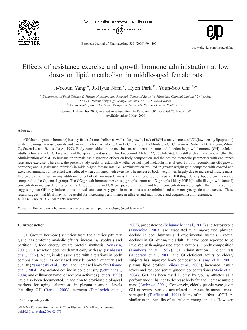 Effects of resistance exercise and growth hormone administration at low doses on lipid metabolism in middle-aged female rats