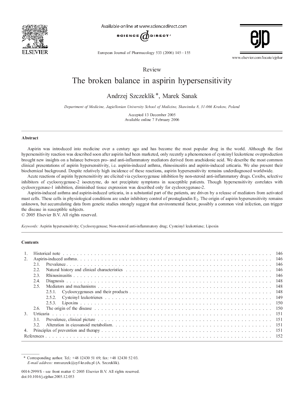 The broken balance in aspirin hypersensitivity