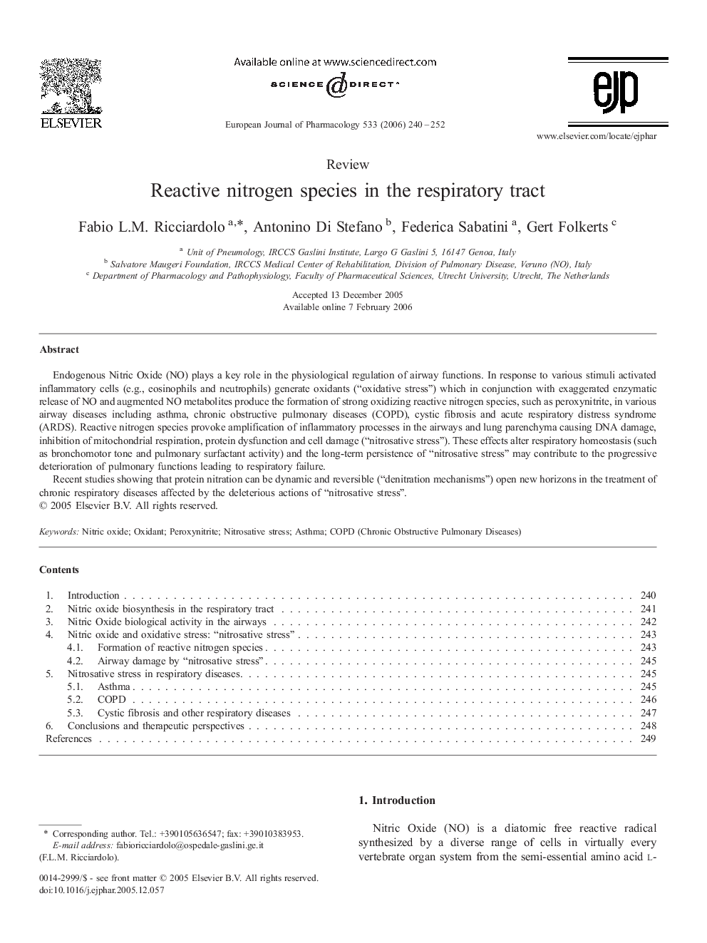 Reactive nitrogen species in the respiratory tract