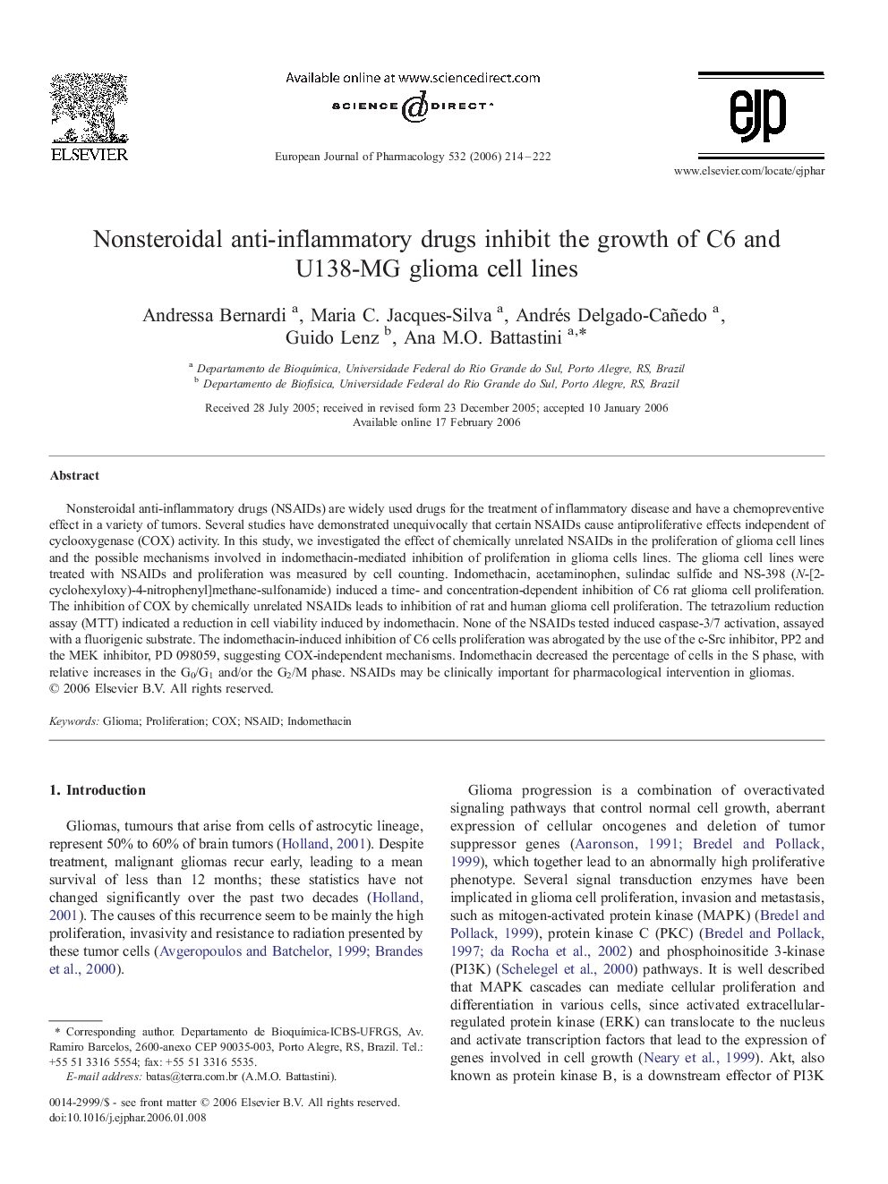 Nonsteroidal anti-inflammatory drugs inhibit the growth of C6 and U138-MG glioma cell lines