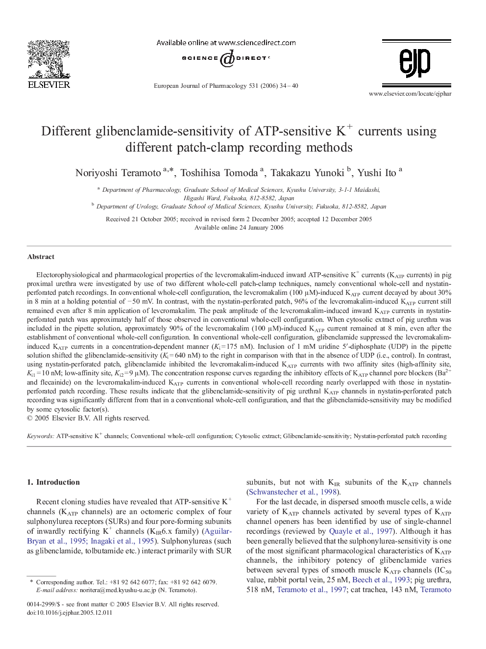 Different glibenclamide-sensitivity of ATP-sensitive K+ currents using different patch-clamp recording methods