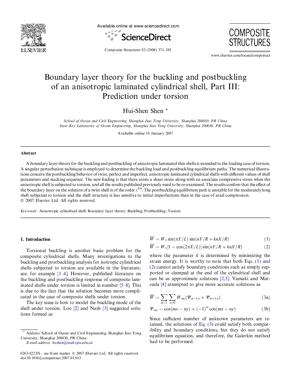 Boundary layer theory for the buckling and postbuckling of an anisotropic laminated cylindrical shell, Part III: Prediction under torsion