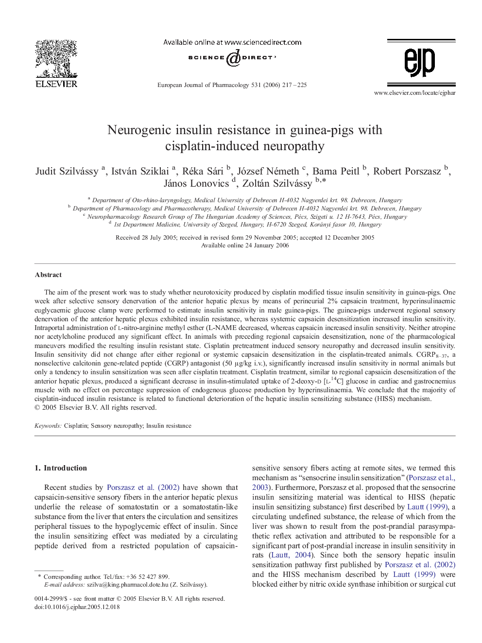 Neurogenic insulin resistance in guinea-pigs with cisplatin-induced neuropathy