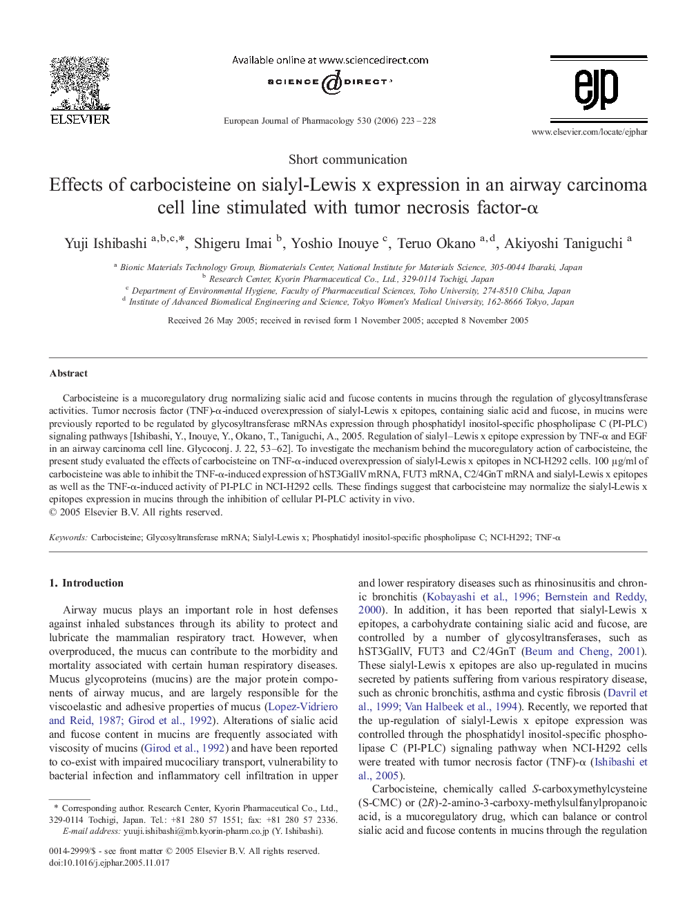 Effects of carbocisteine on sialyl-Lewis x expression in an airway carcinoma cell line stimulated with tumor necrosis factor-α