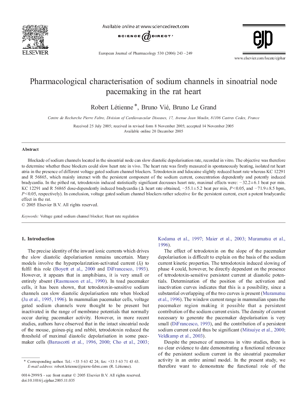 Pharmacological characterisation of sodium channels in sinoatrial node pacemaking in the rat heart