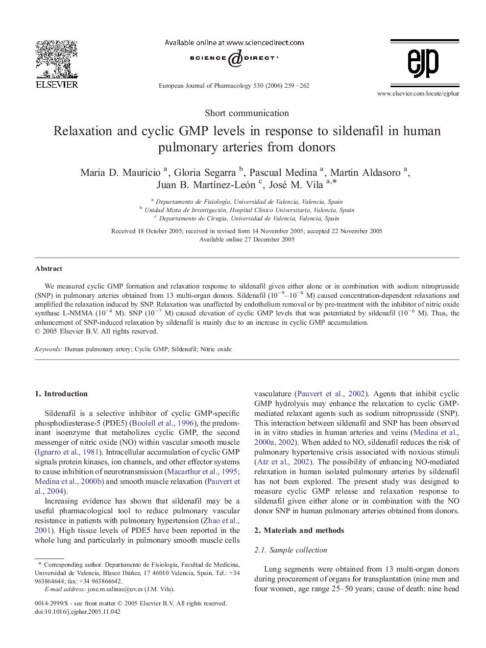 Relaxation and cyclic GMP levels in response to sildenafil in human pulmonary arteries from donors