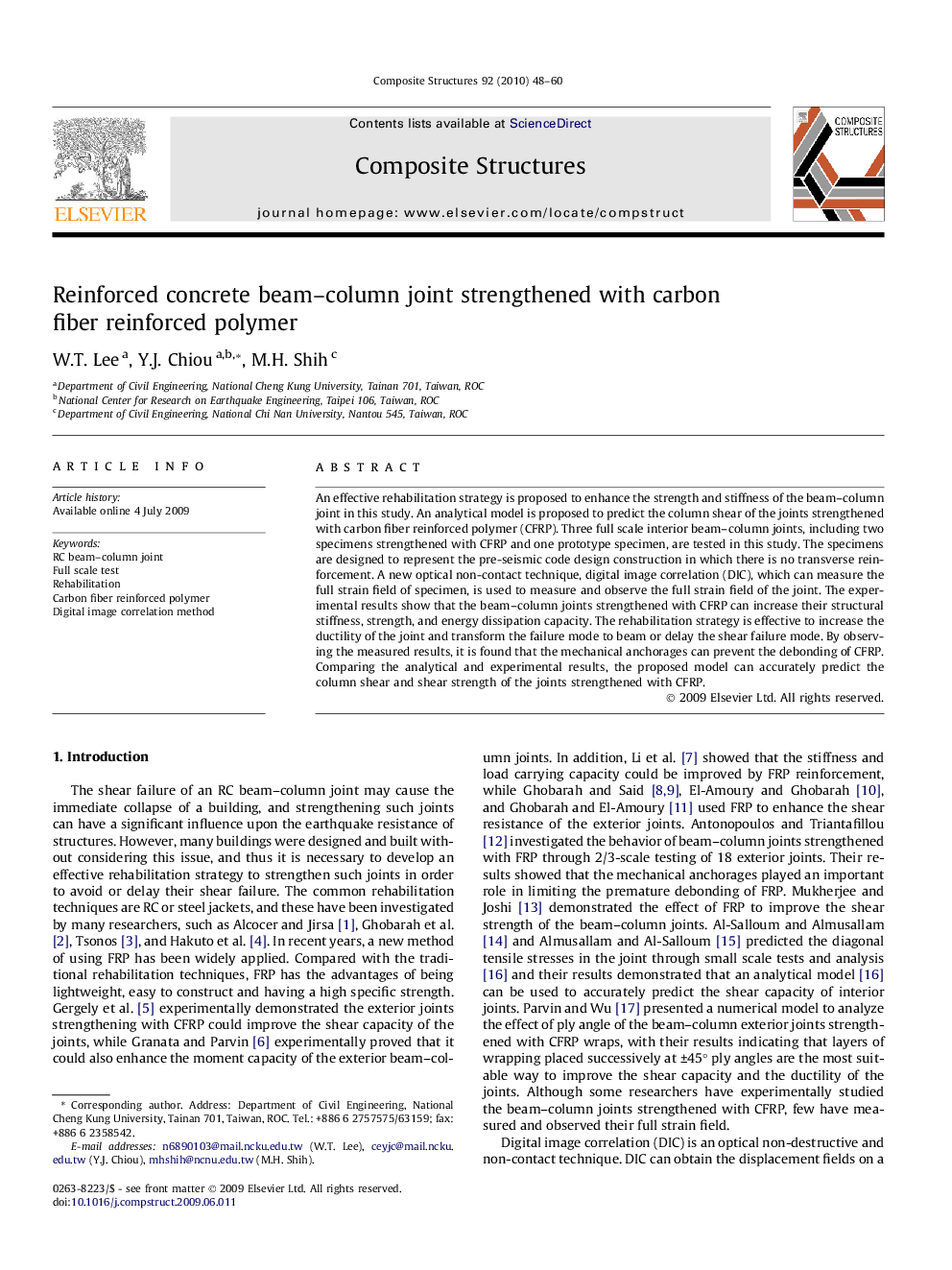 Reinforced concrete beam–column joint strengthened with carbon fiber reinforced polymer