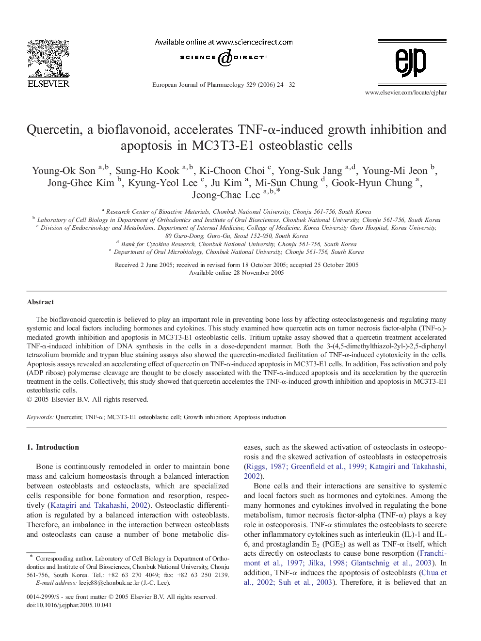 Quercetin, a bioflavonoid, accelerates TNF-α-induced growth inhibition and apoptosis in MC3T3-E1 osteoblastic cells