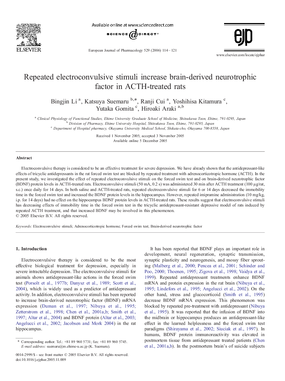 Repeated electroconvulsive stimuli increase brain-derived neurotrophic factor in ACTH-treated rats