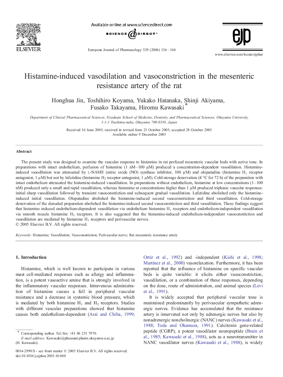 Histamine-induced vasodilation and vasoconstriction in the mesenteric resistance artery of the rat