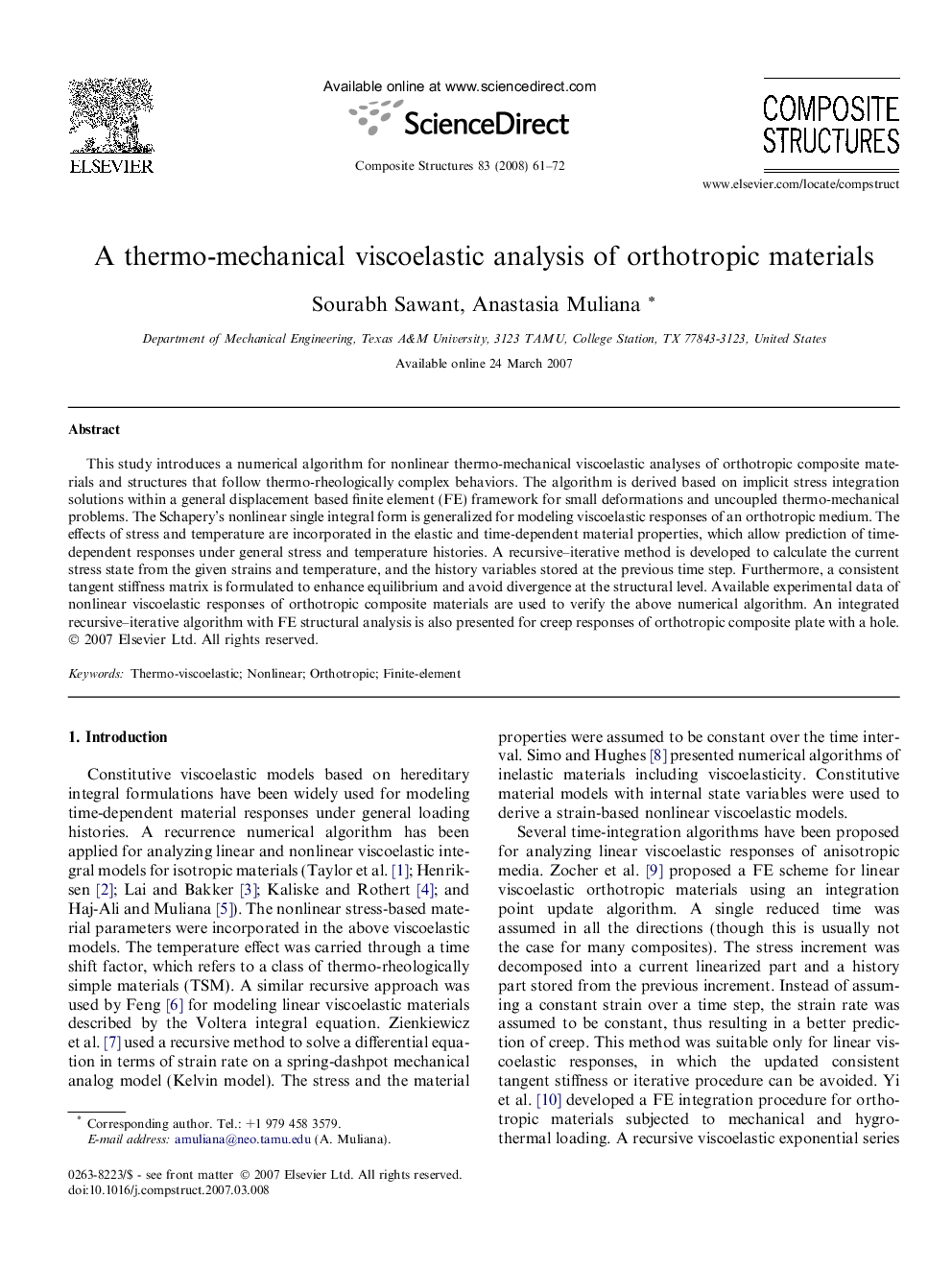 A thermo-mechanical viscoelastic analysis of orthotropic materials