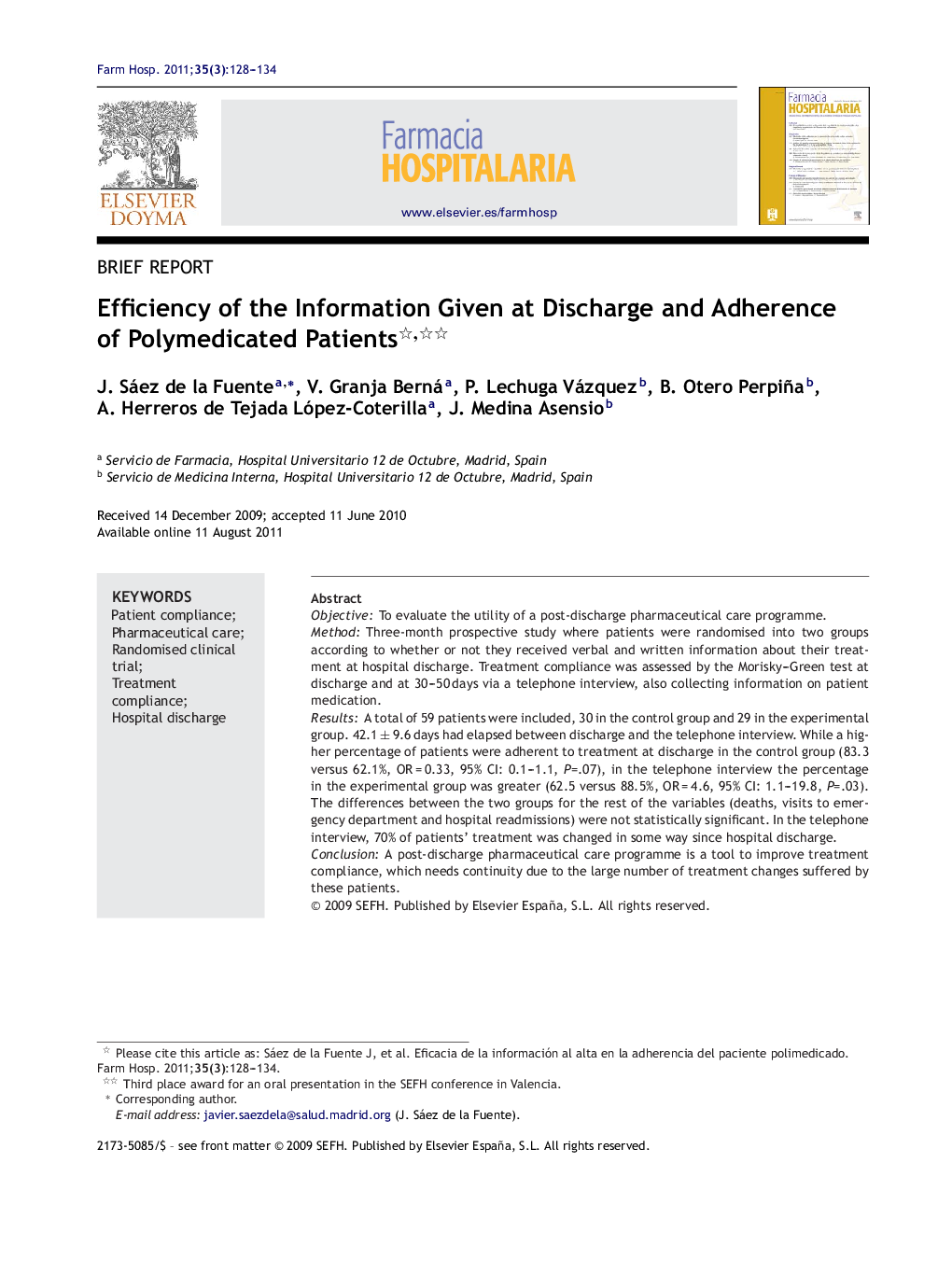 Efficiency of the Information Given at Discharge and Adherence of Polymedicated Patients