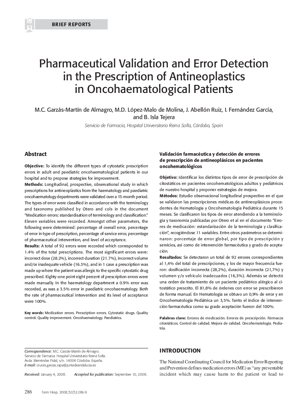 Pharmaceutical Validation and Error Detection in the Prescription of Antineoplastics in Oncohaematological Patients