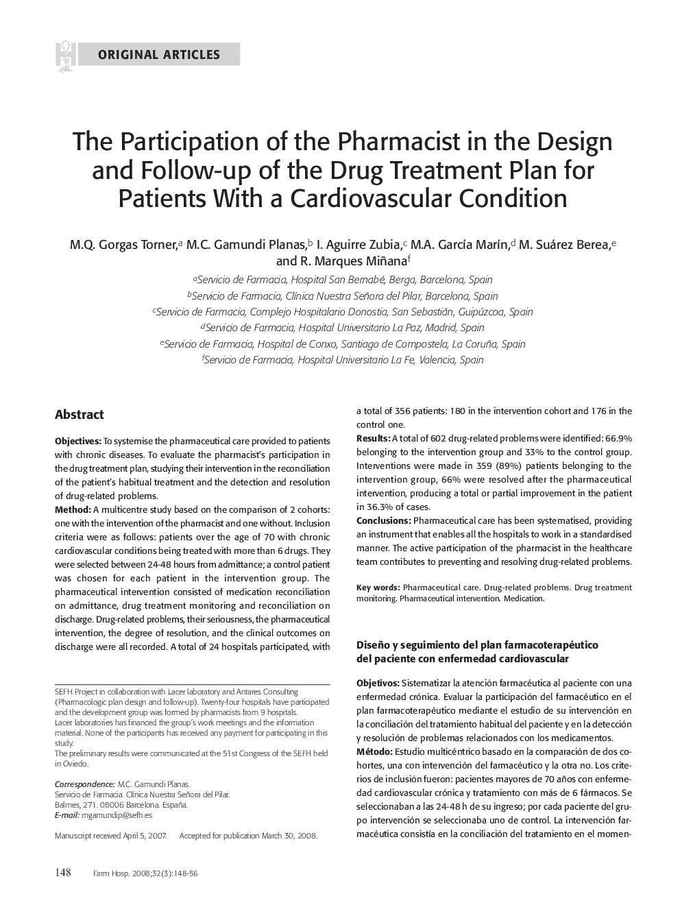 The Participation of the Pharmacist in the Design and Follow-up of the Drug Treatment Plan for Patients With a Cardiovascular Condition