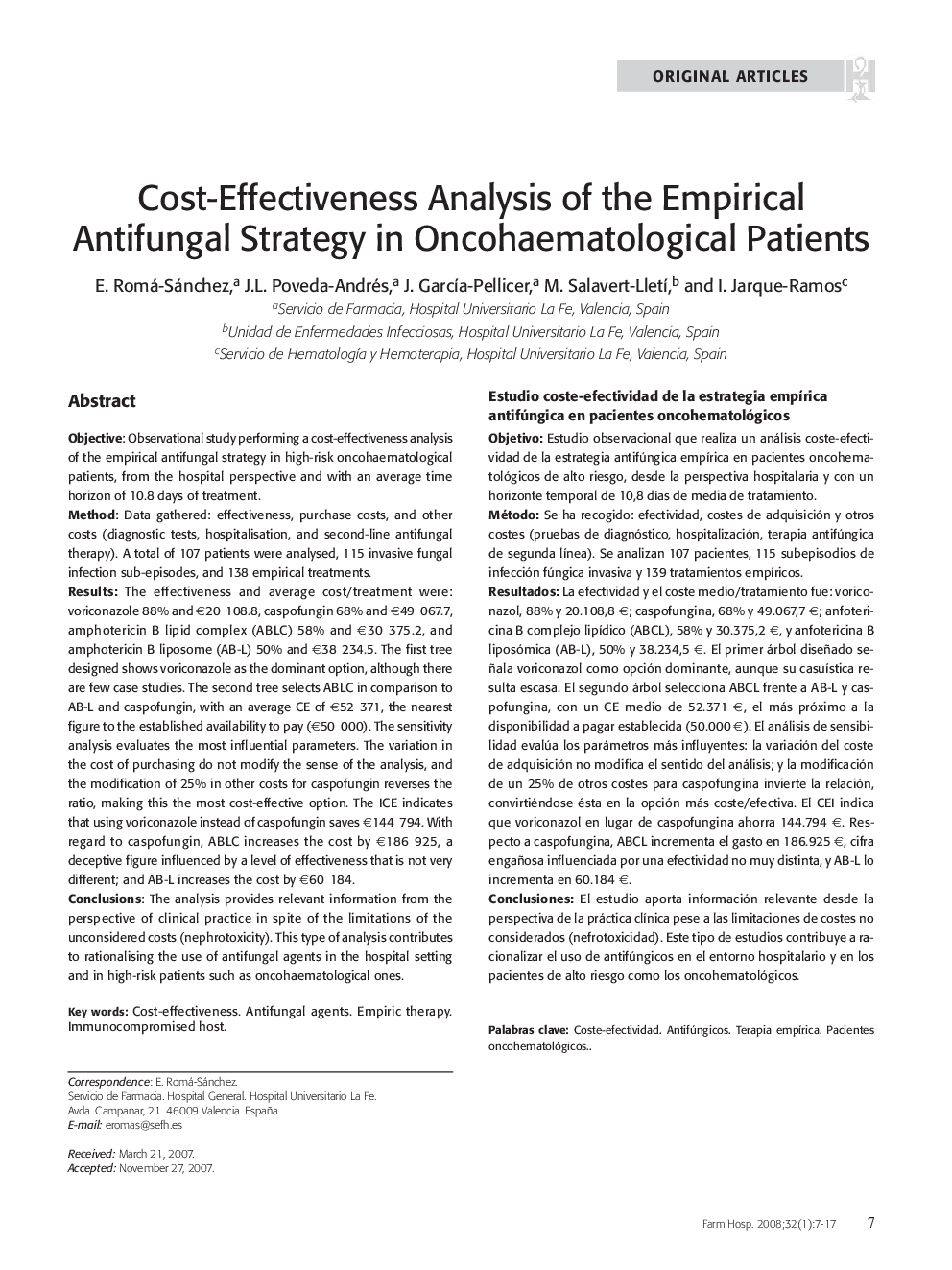 Cost-Effectiveness Analysis of the Empirical Antifungal Strategy in Oncohaematological Patients